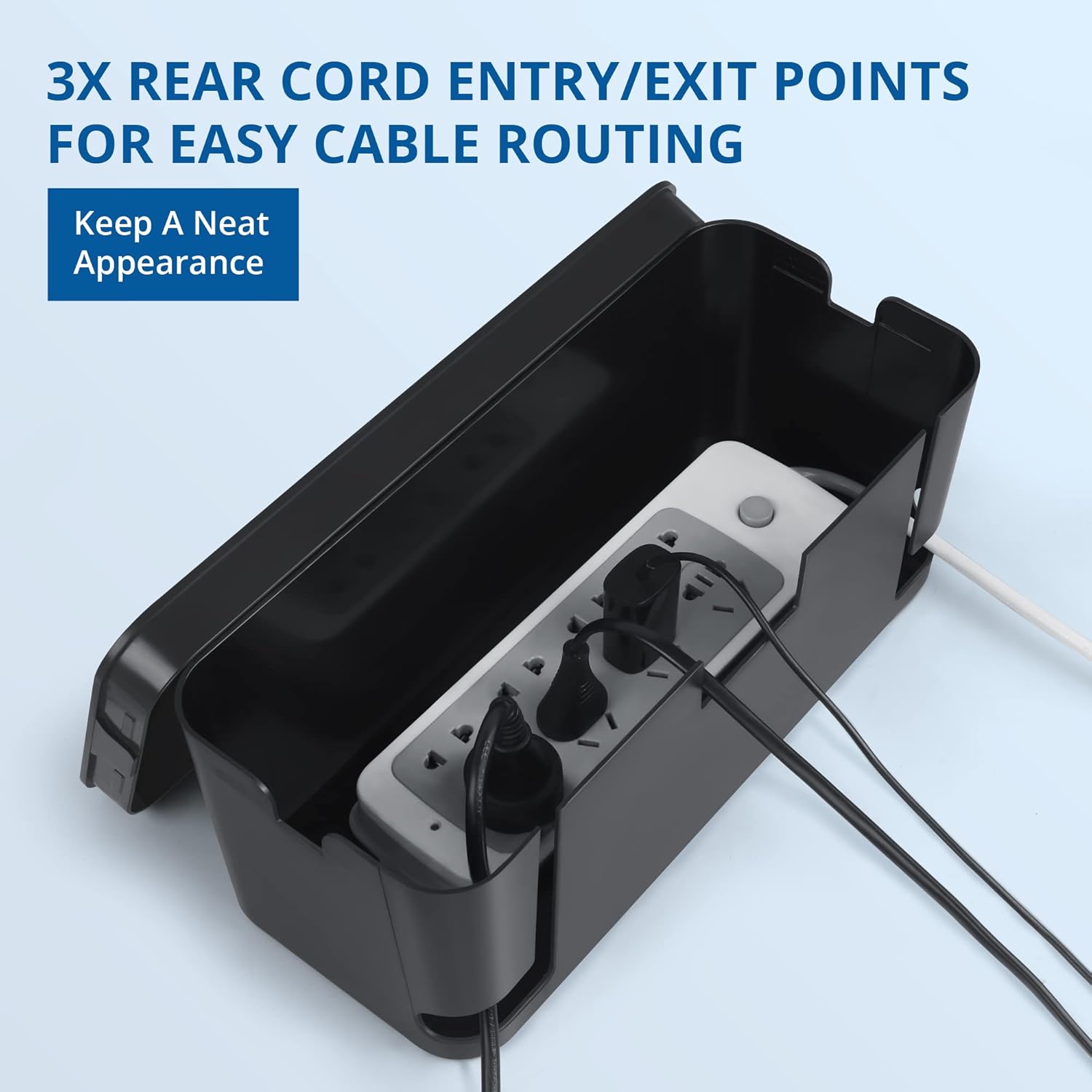 ZhiYo Cable Management Box Black, 2Pack Cord Organizer Box - Extra Large and Medium Size, Cord Hider Box to Conceal Power Strips on Desk or Floor, Made from Electrically Safe ABS Material - Image 3