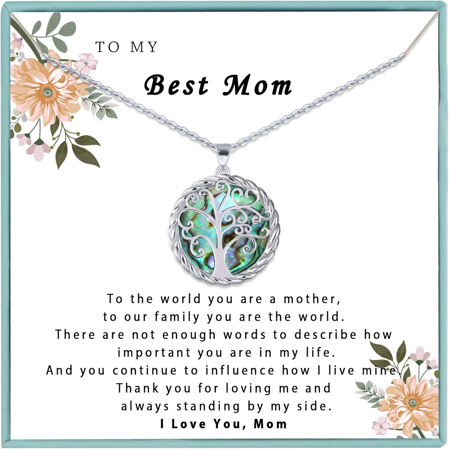 SmileBelle Tree of Life Necklace as Mothers Day Gift for Mom, Birthday Gifts for Stepmom as Bonus Mom Gift from Daughter, Grandma Present Silver Mother in Law Necklace as Tree of Life Jewelry