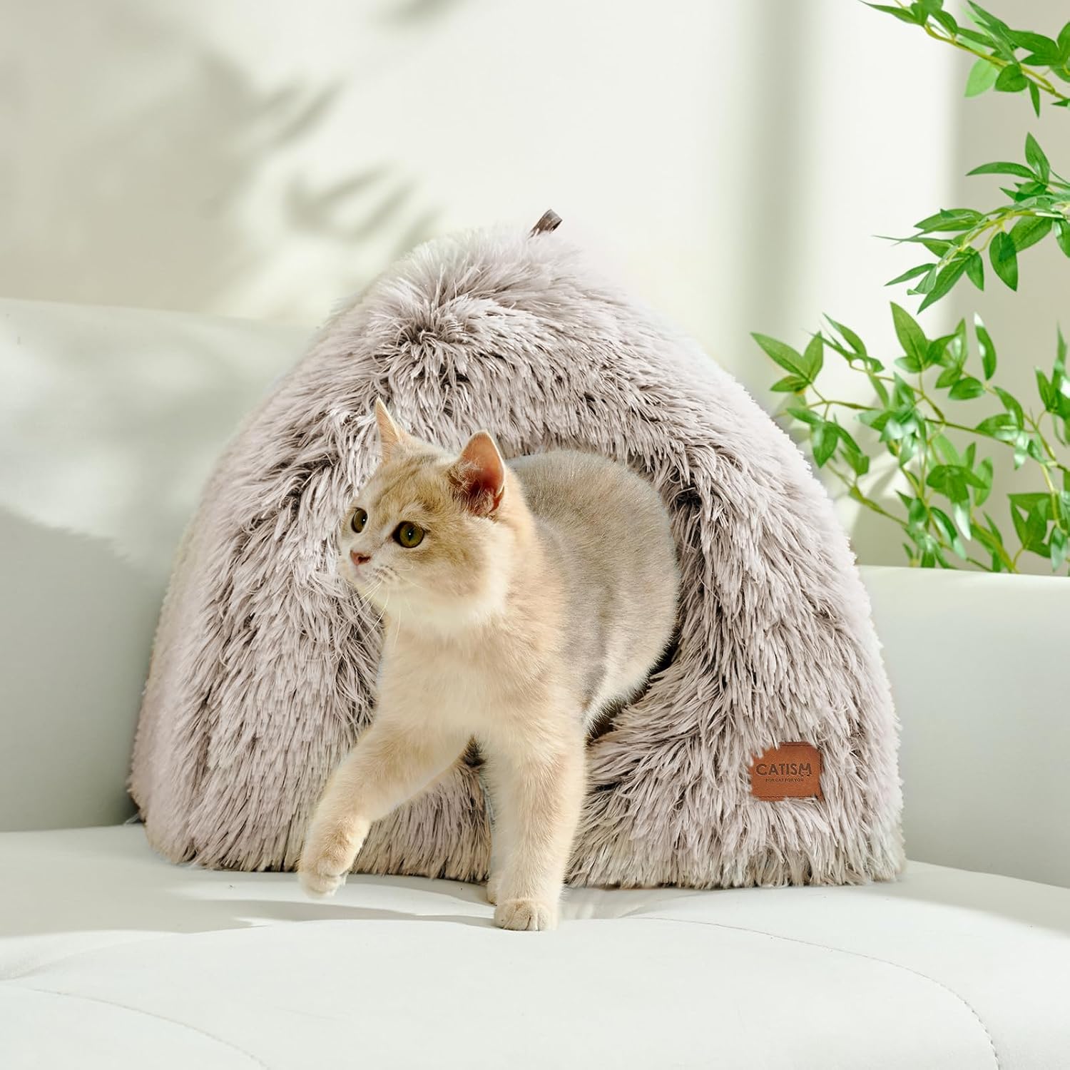 CATISM Cat Bed, Cat Cave for Indoor Cats, Soft Cat Dome, Self-Warming 2 in 1 Foldable Pet Cat House with Washable Cushioned Pillow Calming Fluffy Dog Beds for Small Dogs with Anti-Slip Bottom Brown - Image 8