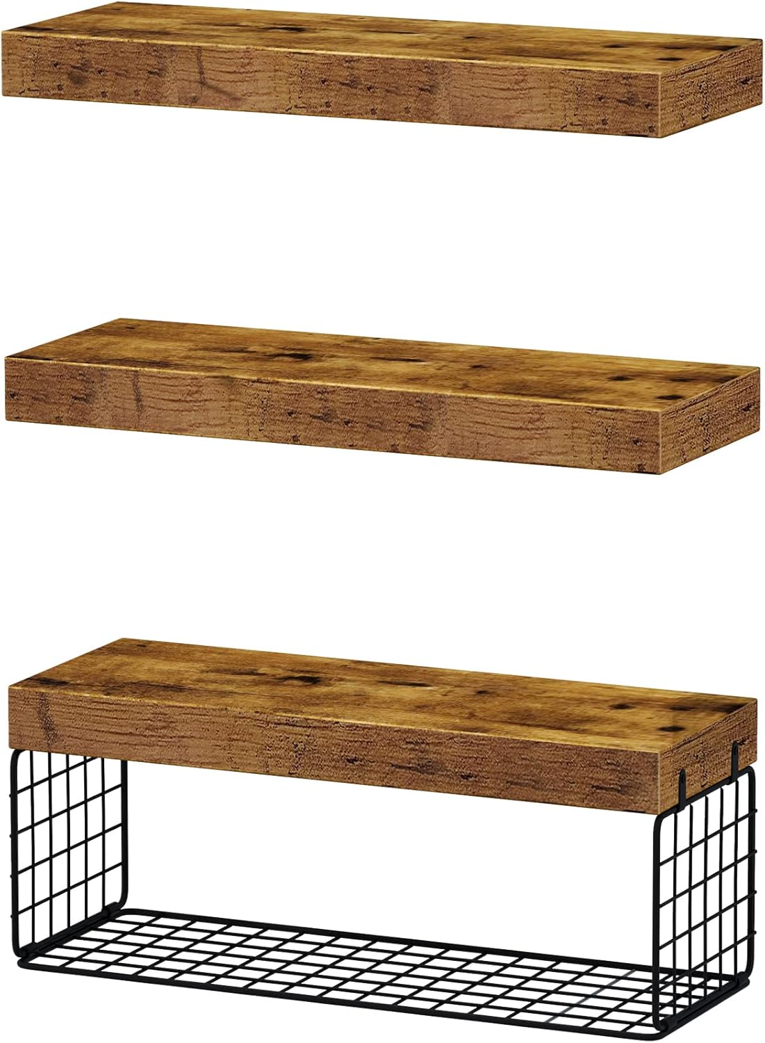 QEEIG Bathroom Shelves Over Toilet - Wall Mounted Floating Shelves Toilet Paper Storage Small Farmhouse Decor Shelf 16 inch Set of 3, Rustic Brown (019-BN3) - Image 9