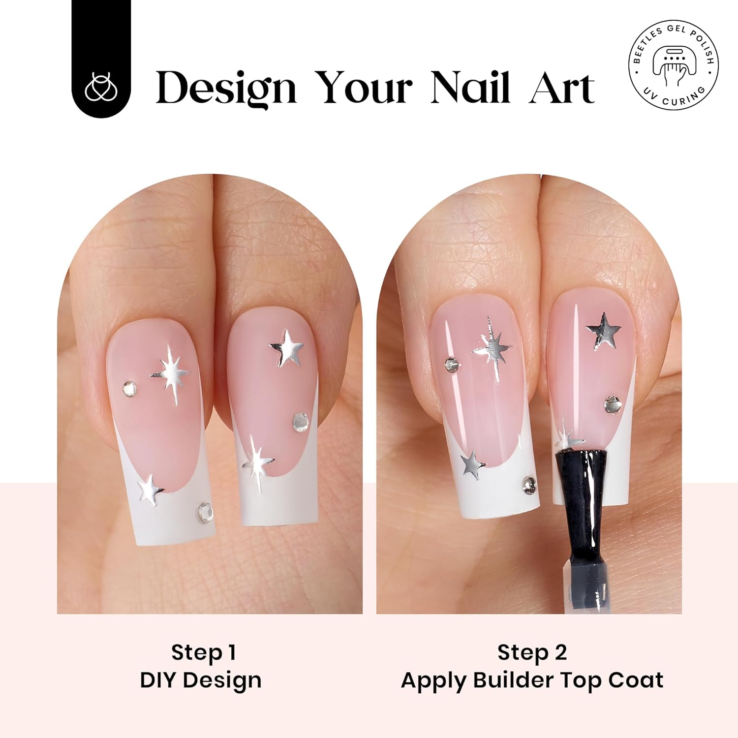 Beetles X Press Plus On Nails Kit - Rose French | Pink Long Square French Tip Press On Nails | 224Pcs 16 Sizes All-in-One Kit With Nail Glue,Remover,Builder Top Coat,Nail Lamp - Image 5