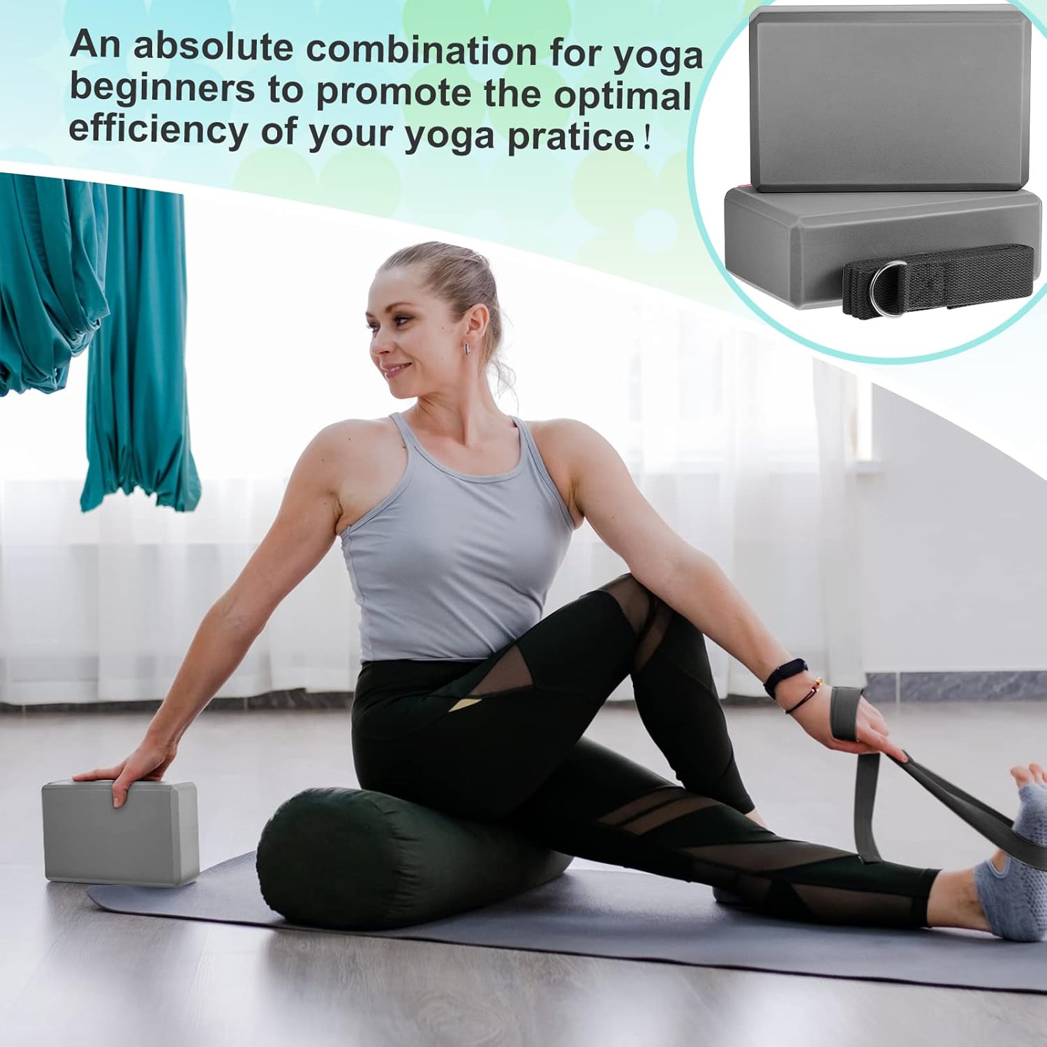 Meooeck 18 Pcs Yoga Blocks and Strap Set Include 12 EVA Foam Yoga Blocks Bulk 9"x6"x3" with 6 Adjustable 8 ft Straps D Ring Non Slip Props for Stretching Pilates Workout Studio Home Gym - Image 6