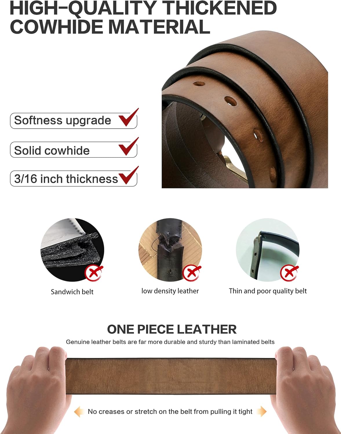 Thicken Full Grain Leather Mens Belt Heavy Duty Mens Work Belt Mens Belt High Hardness Buckle Packed In Gift Box - Image 3