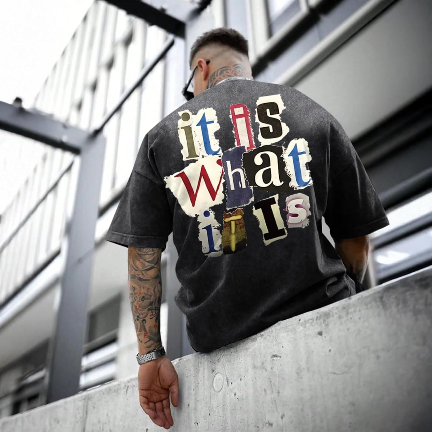 Men's Graphic Tees Funny Letter Print Vintage Oversize T Shirts Acid Wash Shirt Streetwear Rapper Casual Tee Top - Image 3