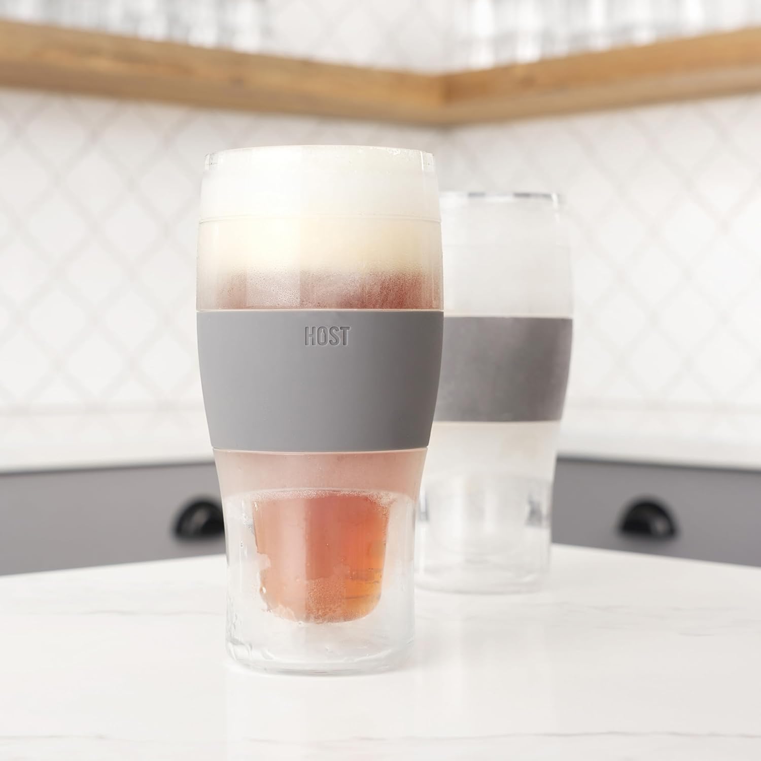 Host Freeze Beer Glasses, Freezable Beer Gifts for Men, Double Wall Insulated Pint Set, Tumbler for Cold Drinks, 16, Set of 2, Gray - Image 8