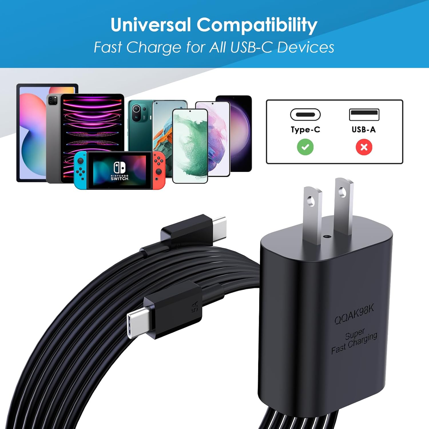 25W Super Fast Charger,Type C Wall Charger with 6.7ft Long Cord Compatible with Samsung Galaxy S23 Ultra/S23/S23+/S22/S22 Ultra/S22+/S21 Ultra/S20 Ultra/Note 20/Fold 3/Flip 3/Note 10/S10/S9/S8 - Image 6