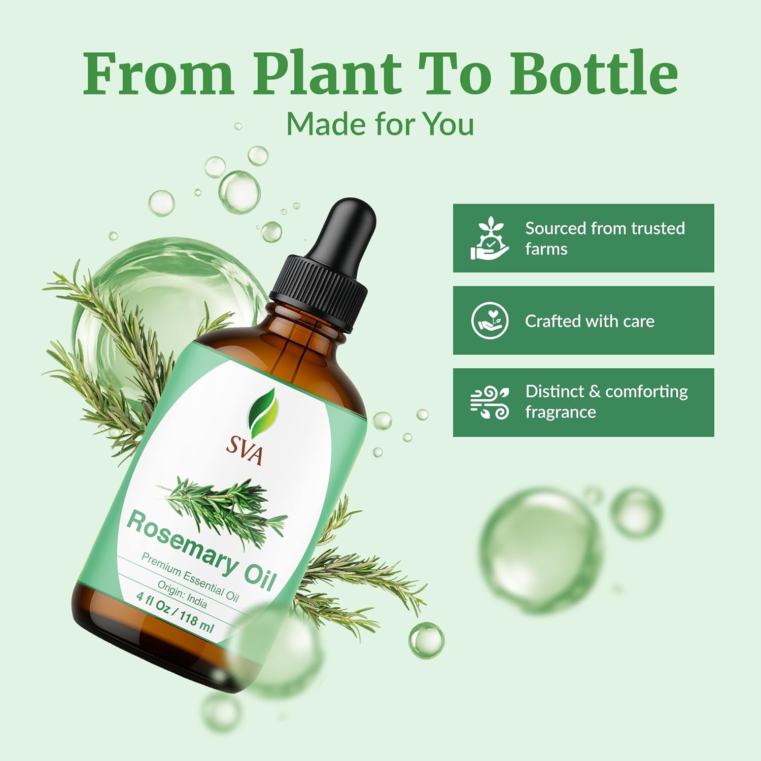 SVA Rosemary Essential Oil – 4 Fl Oz – 100% Natural Rosemary Oil for Hair, Face, Skin Care, Diffuser, Aromatherapy, Scalp, Body Massage, Soap and Candle Making – with Dropper - Image 4