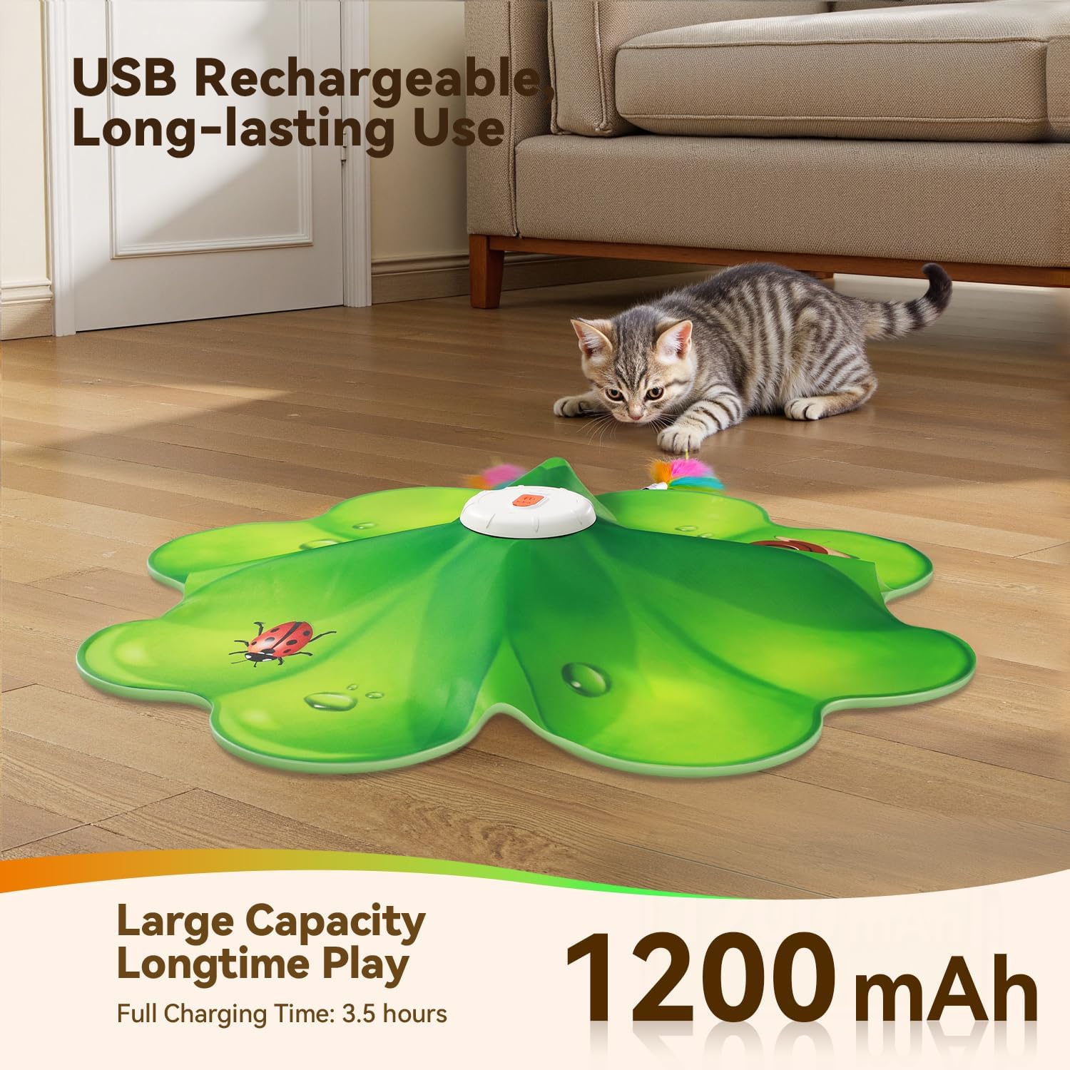 FEELNEEDY Rechargeable Cat Toys, 2 in 1 Hide and Seek Game Interactive Cat Toy, Movable LED Red Dot, Moving Concealed Feathers, Durable Exercise Toys for Indoor Cats, Bored Adult Cats Wand Toy - Image 4