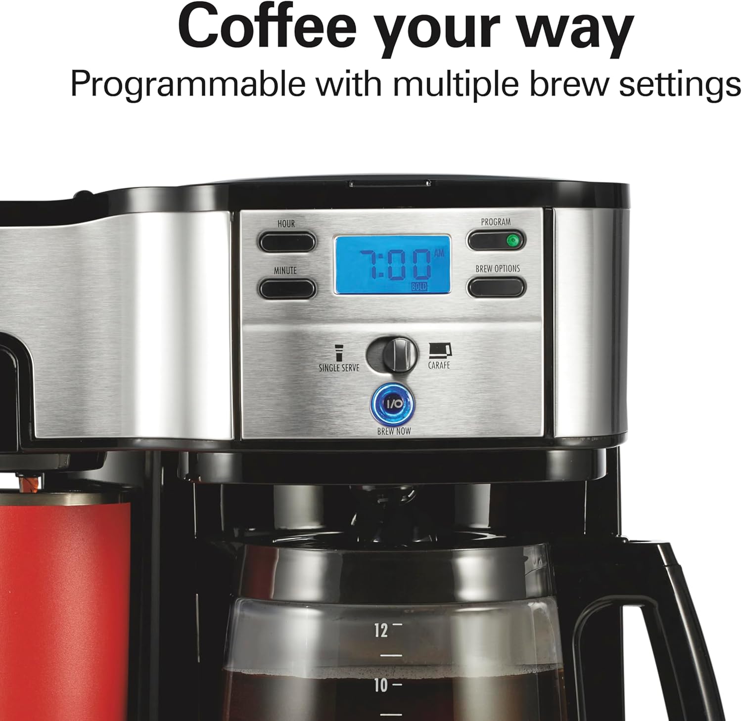 Hamilton Beach 2-Way Programmable Coffee Maker, 12 Cup Glass Carafe And Single Serve Coffee Maker, Black with Stainless Steel Accents, 49980RG - Image 6