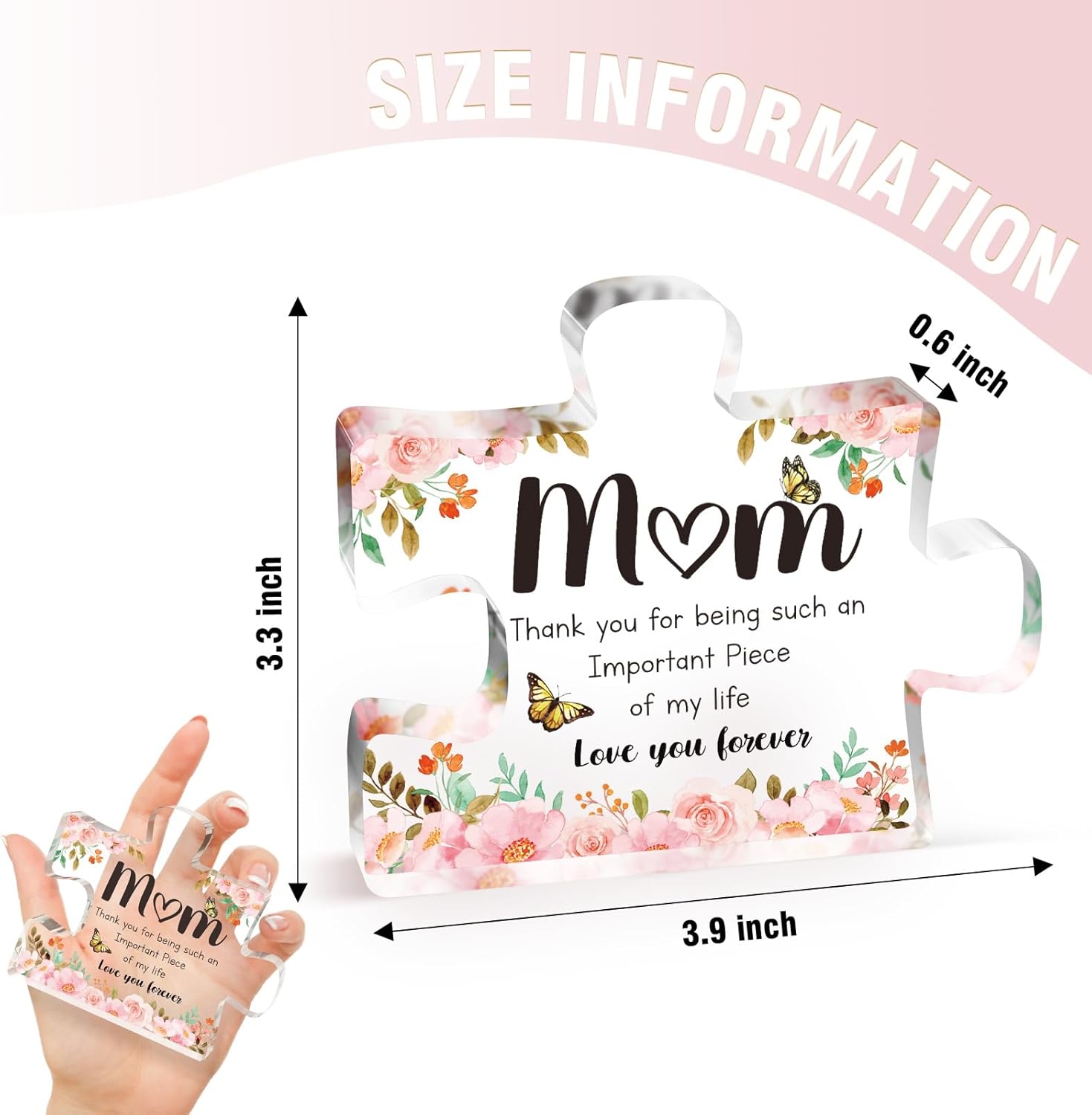 Mothers Day Gifts for Mom - Meaningful Acrylic Puzzle Piece Decor - Heartwarming Mom Birthday Gifts from Daughter Son, Mothers Day Gifts, Thoughtful Keepsake Plaque for Home Office Desk, 3.9 x 3.3 Inch - Image 4