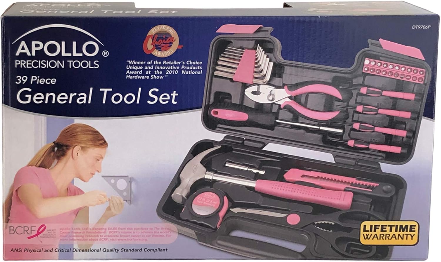 Apollo Tools Original 39 Piece General Household Tool Set in Toolbox Storage Case with Essential Hand Tools for Everyday Home Repairs, DIY and Crafts - Pink Ribbon - Pink - DT9706P - Image 5