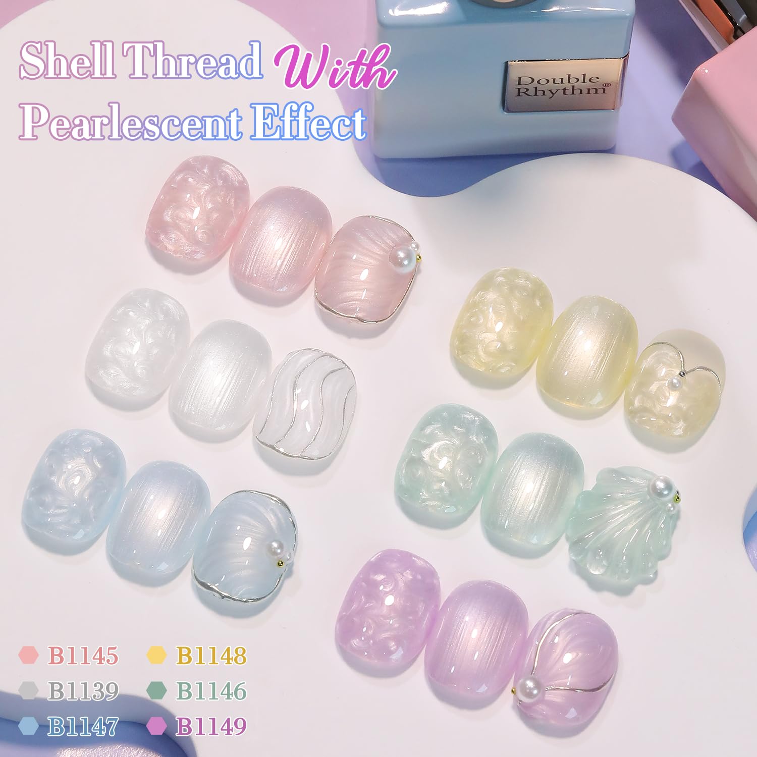Double Rhythm 6 Pcs 15 ML Gel Polish Set Same Color Same Bottle Soak Off Gel Polish Kit Nail Art Manicure Salon DIY at Home for Women (Pearl Pink White Green Blue Purple-T6-21) - Image 7