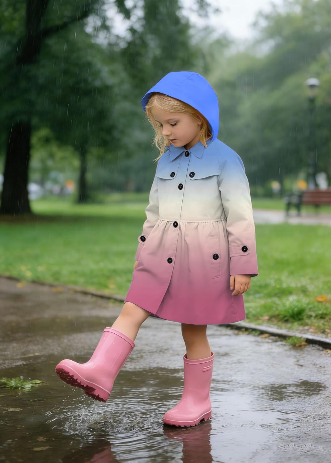 Betusline Girl's Rain Jackets Lightweight Waterproof Hooded Trench Coat Raincoats for Kids,2-14 Years - Image 4