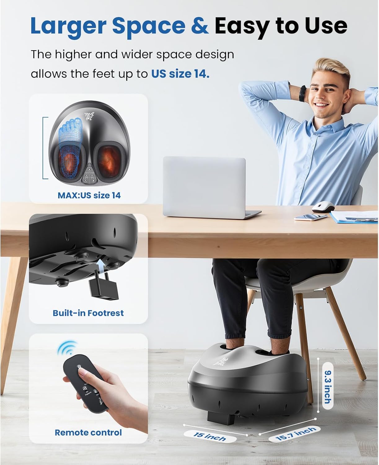 BOB AND BRAD Foot Massager Machine with Heat and Remote, Fits up to Size 14, FSA Eligible HSA Shiatsu Deep Kneading Foot Massager for Plantar Fasciitis and Neuropathy - Image 7