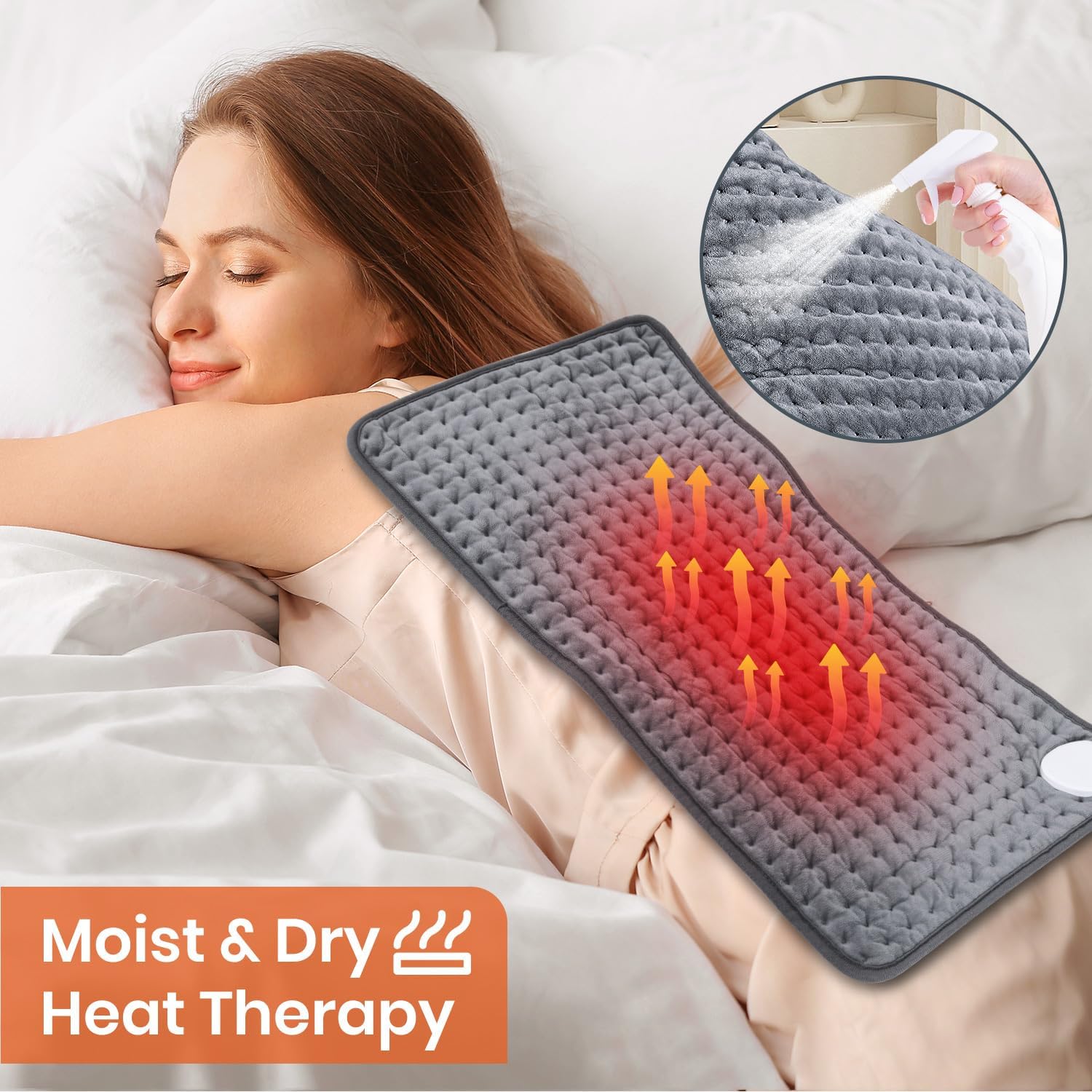 Heating Pad for Back Pain Relief, Heating Pads for Period Cramps with 9 Heat Settings & 4 Timers Auto-off, Machine Washable, Dry & Moist Heat, Soft Electric Heating Pad for Sore Muscles,Gift,12''×24'' - Image 3