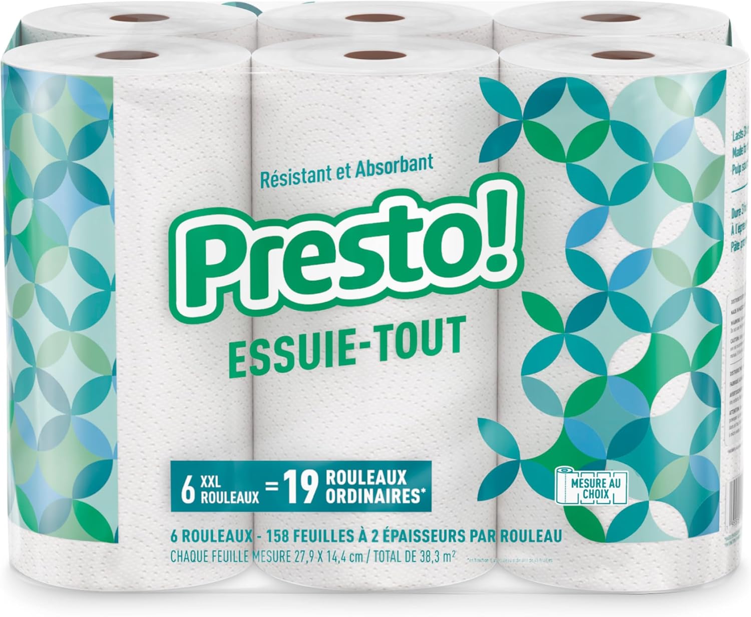 Amazon Brand - Presto! Ultra-Strong Premium Paper Towels, 158 Sheet Huge Roll - Flex-a-Size, 12 Rolls (2 Packs of 6), Equivalent to 38 Regular Rolls, White - Image 3