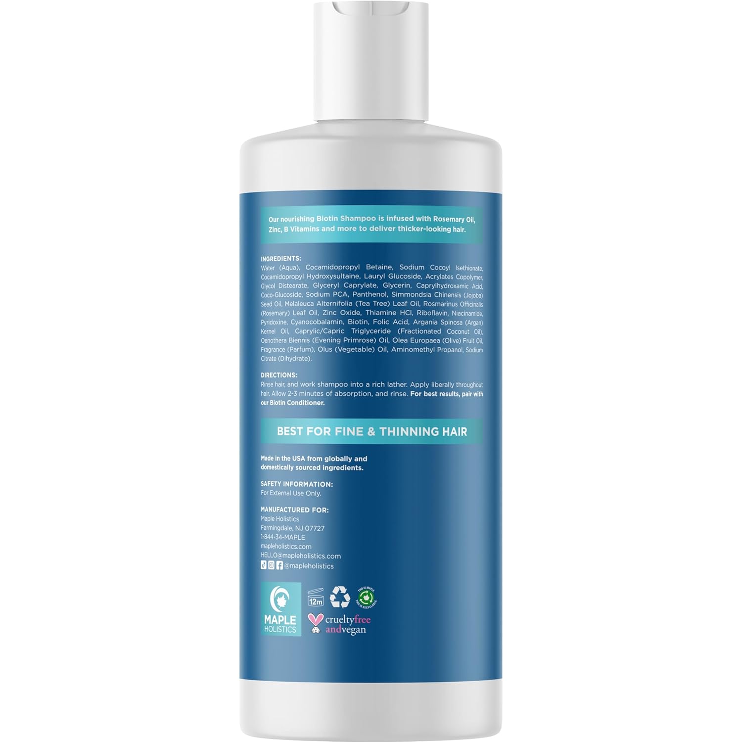 Rosemary and Biotin Shampoo for Thinning Hair - Vegan Volumizing Shampoo for Fine Hair with B Vitamins Argan Oil & Tea Tree Essential Oil - Paraben Silicone and Sulfate Free Vegan Formula (8 Fl Oz) - Image 4