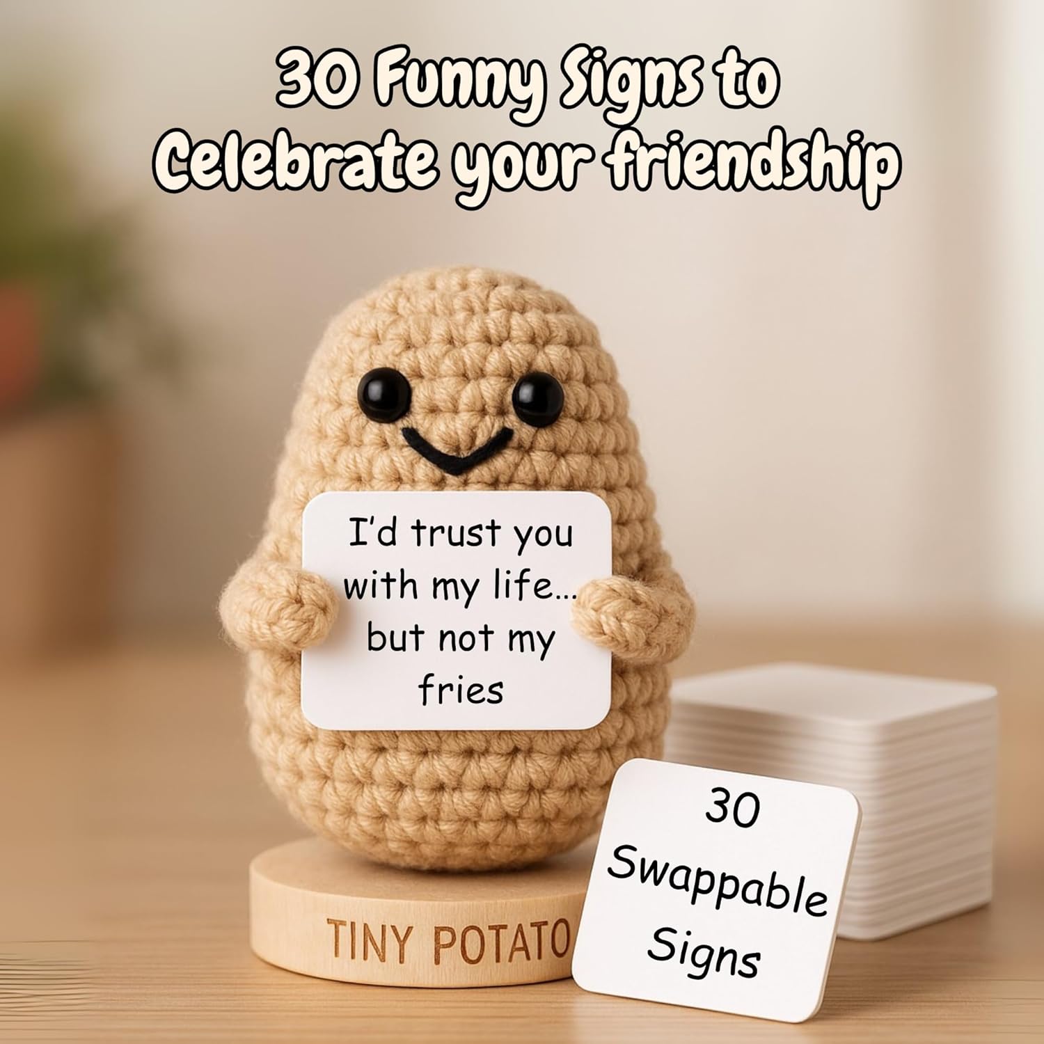 Funny Friendship Gift - Tiny Potato with 30 Sassy Messages for Women Friends Bestie BFF Coworkers - Best Friend Birthday Gifts for Women Sister | Positive Crochet Unique Present Idea for Mothers Day - Image 3
