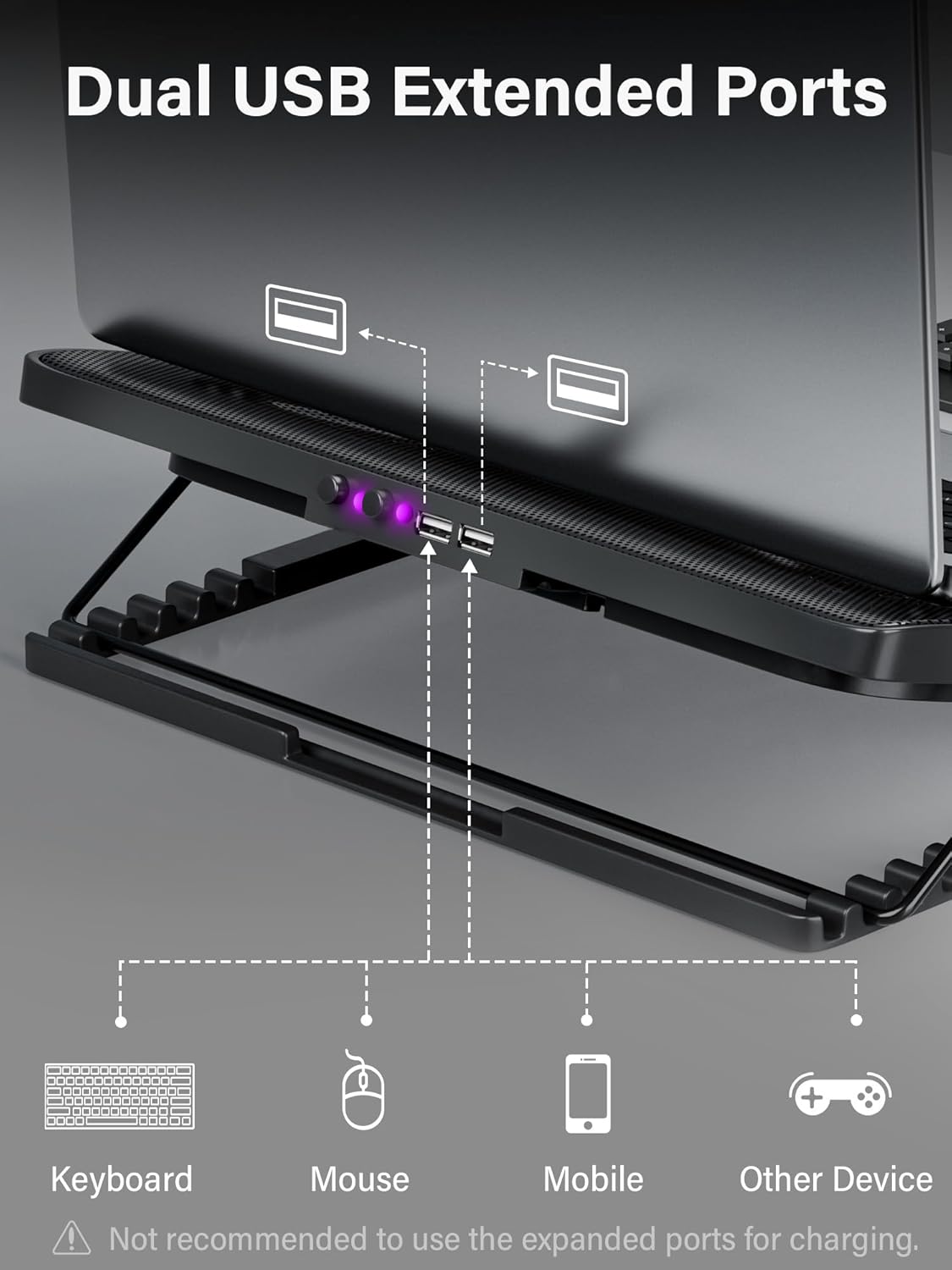 Kootek Laptop Cooling Pad, Laptop Cooler with 5 Quiet Fans for 12"-17" Computer PC Notebook Gaming Laptop Fan, Height Adjustable Laptop Cooling Stand Laptop Accessories (Purple) - Image 6