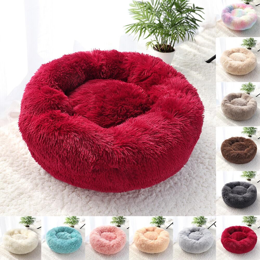 Cat Beds for Indoor Cats - Cat Bed Washable 20/24 inches, Dog Beds for Small Medium Dogs, Anti Anxiety Round Fluffy Plush Faux Fur Cat Bed, Thick Bottom (Red, Medium) - Image 6