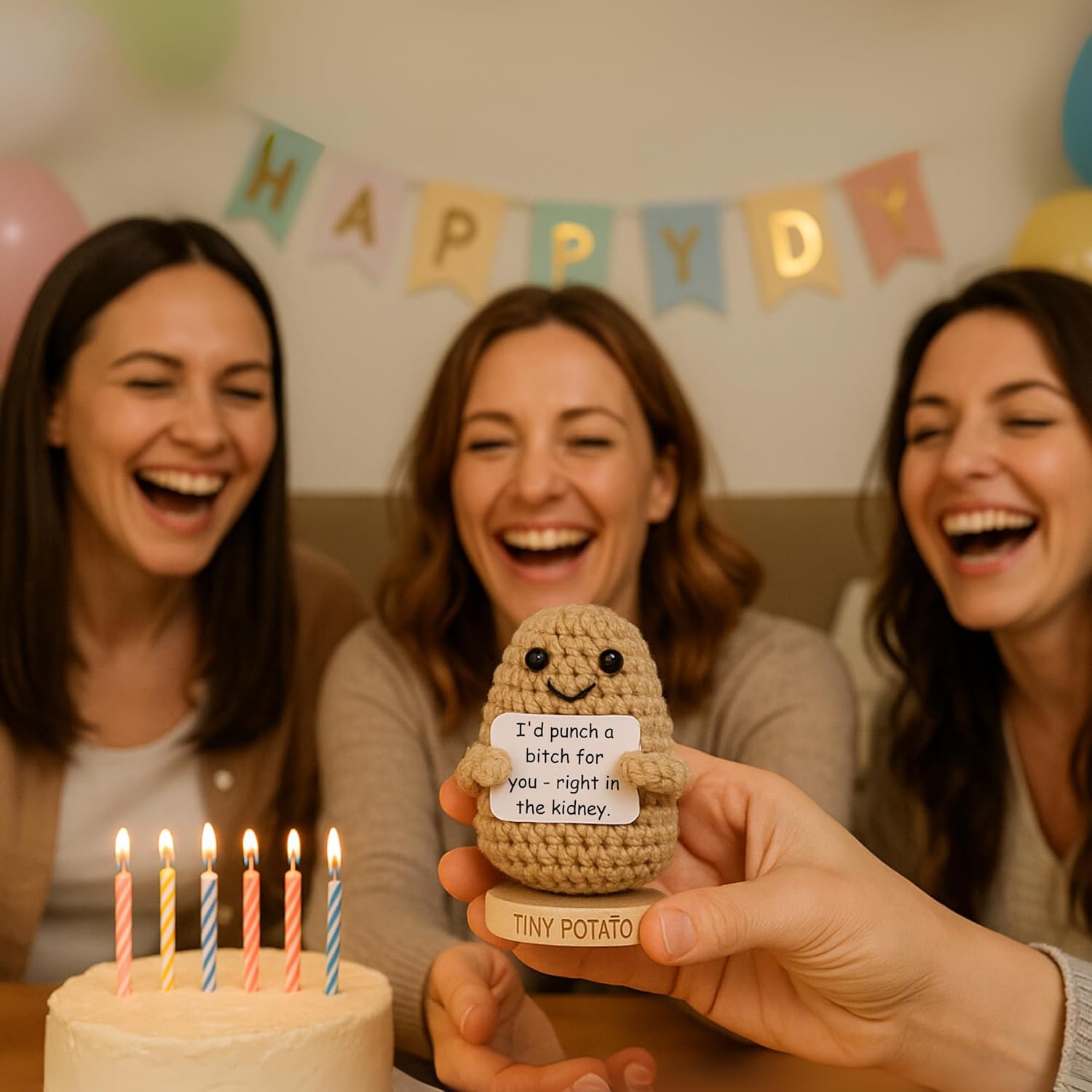 Funny Friendship Gift - Tiny Potato with 30 Sassy Messages for Women Friends Bestie BFF Coworkers - Best Friend Birthday Gifts for Women Sister | Positive Crochet Unique Present Idea for Mothers Day - Image 4