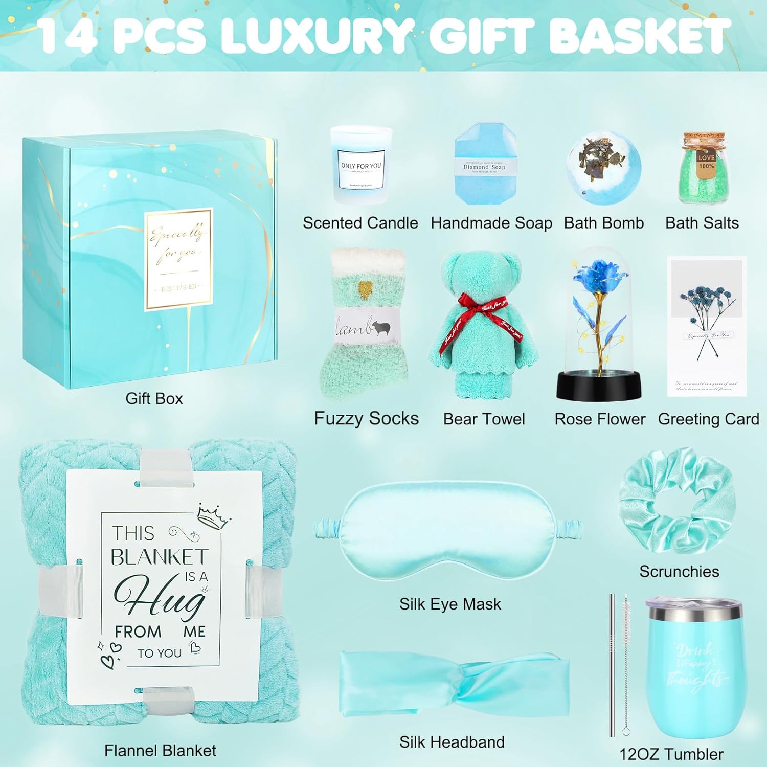 Birthday Gifts for Women, Gift Baskets for Women, Relaxing Spa Gifts Care Package with Luxury Flannel Blanket, Light-Up Rose Flower, Unique Mothers Day Gifts for Mom, Wife, Grandma, Sister, Friends - Image 2