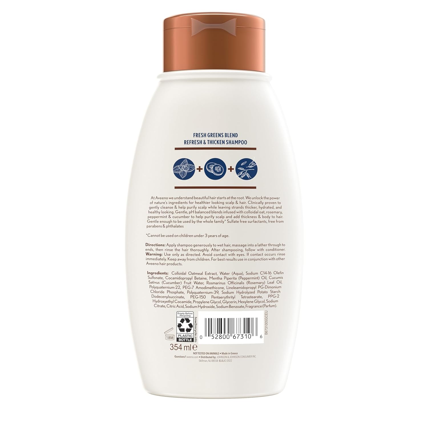 Aveeno, Fresh Greens Blend Sulfate-Free Shampoo with Rosemary, Peppermint & Cucumber to Thicken & Nourish, Clarifying & Volumizing Shampoo for Thin or Fine Hair, Paraben-Free, 12oz - Image 8
