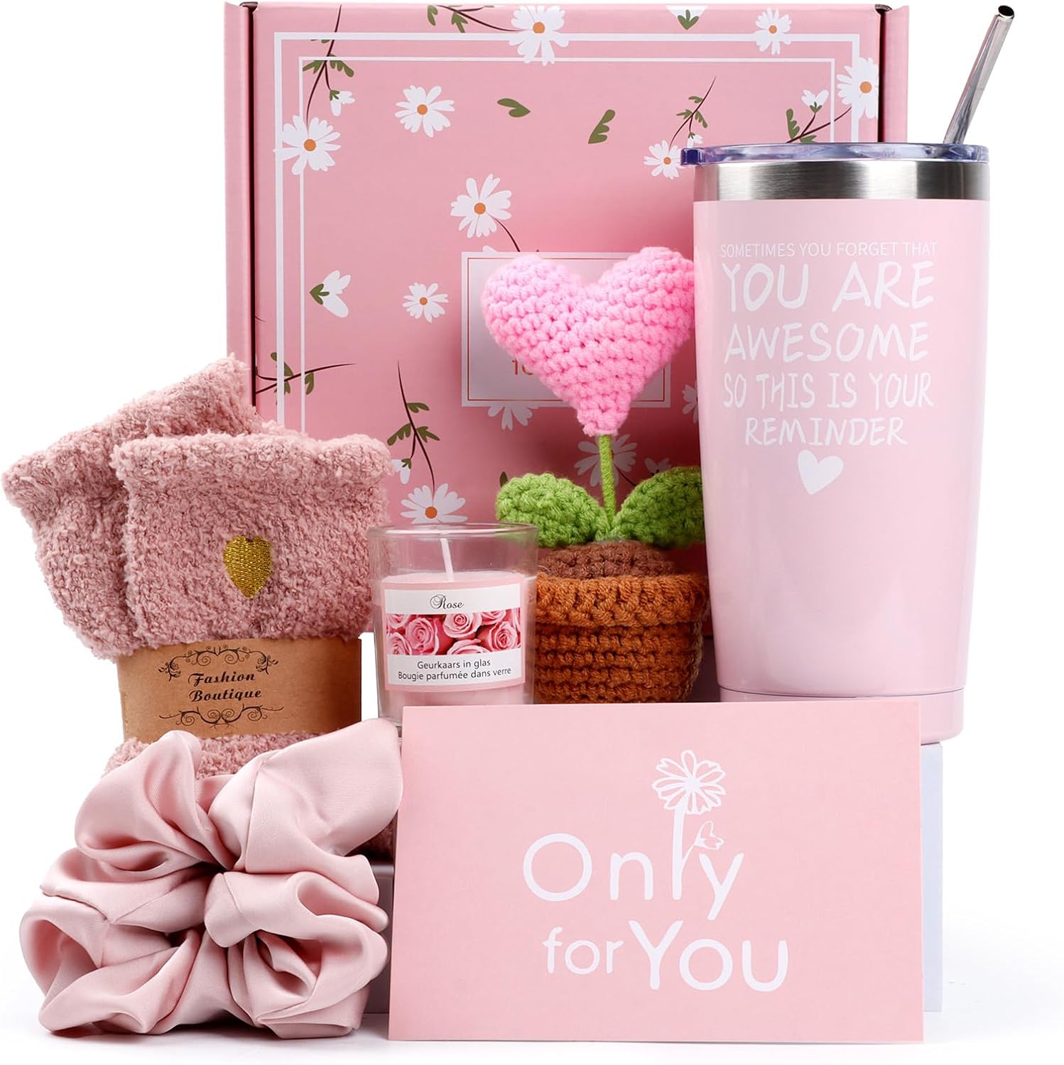 Gift Baskets for Women, Gift for Birthday, Christmas, Mother's Day, Valentine's Day, Get Well Gifts for Women, Teen girl,Siter, best friend, her, wife,Inspirational Gift Set Box (Pink)