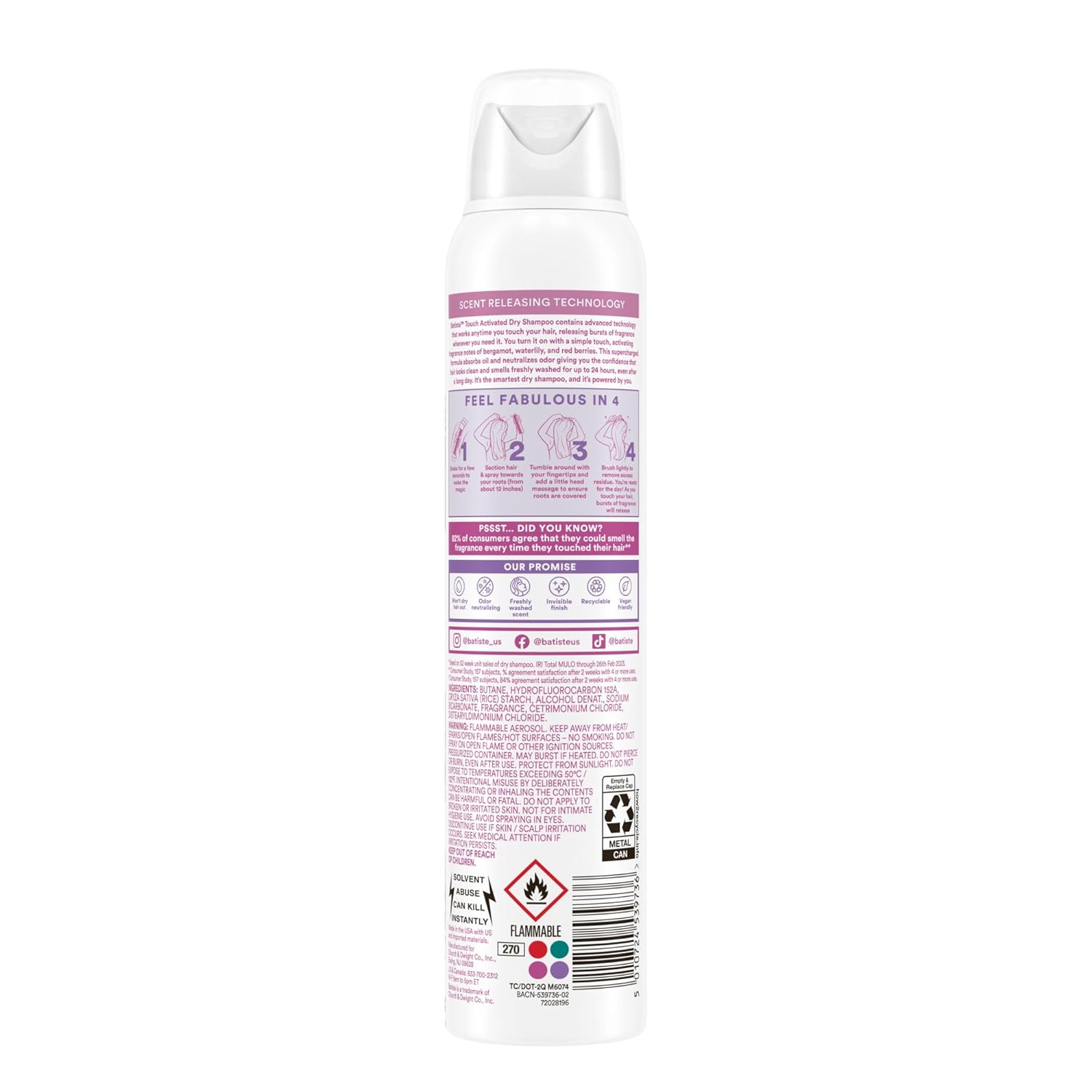 Batiste Touch Activated Dry Shampoo, Up to 24 Hours of Freshness, Absorbs Oil in Hair Between Washes with Lasting Scent Releasing Technology, 3.81 Oz - Image 11