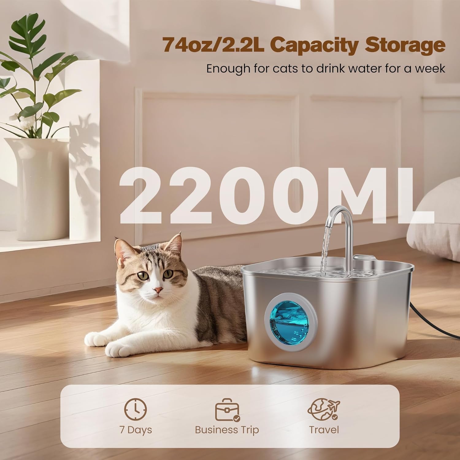 Cat Water Fountain Stainless Steel: Pet Fountains for Cats/Dog Indoor Automatic Waterer Bowls for Drinking Small Animal Water Dispenser Metal Pets Watering Faucet Bottle Auto Kitty Watering Supplies - Image 6