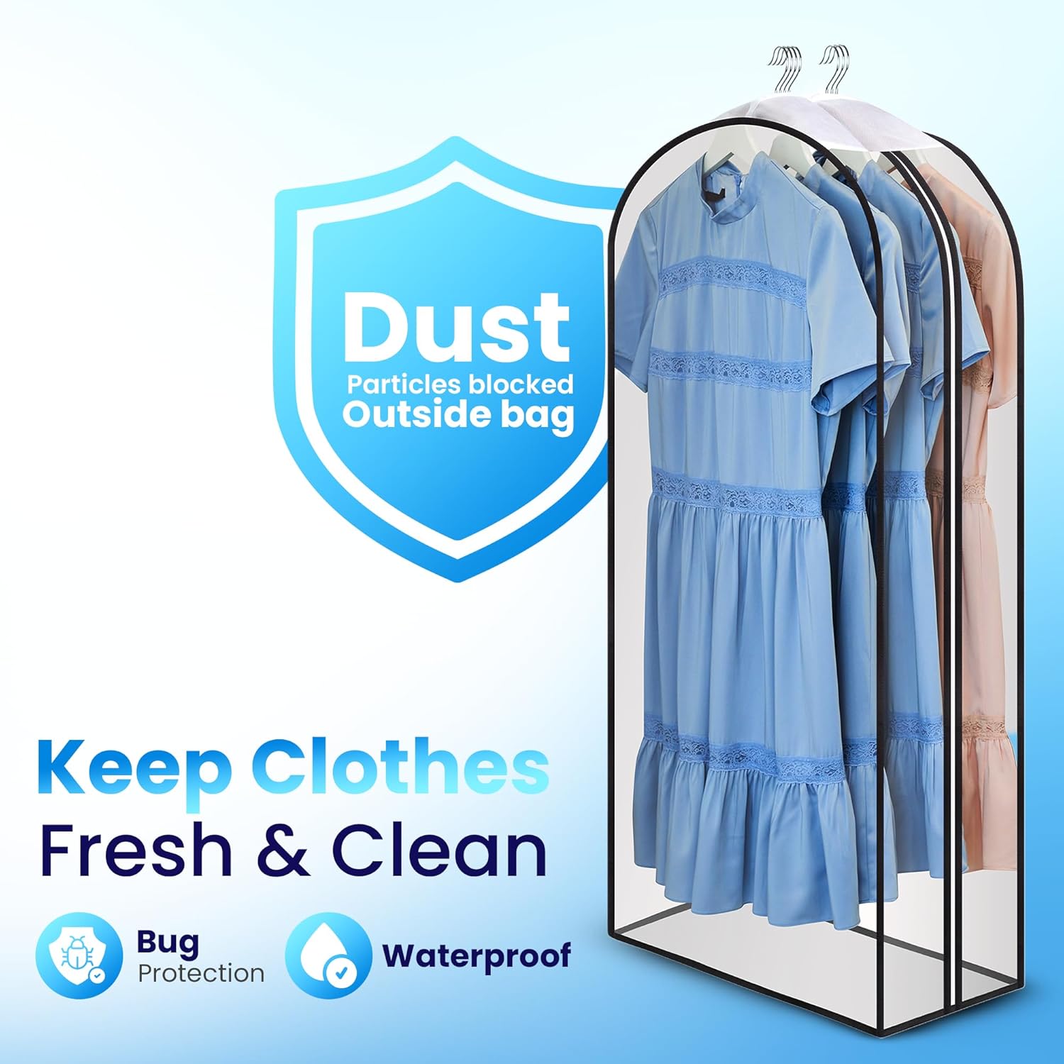 Handy Laundry Clear Garment Bags for Hanging Clothes, 50" Suit Bags with 10" Gusset, Heavy Duty Closet Storage Covers for Coats, Dresses, Shirts, Jackets, Dustproof & Breathable, 4 Pack - Image 3