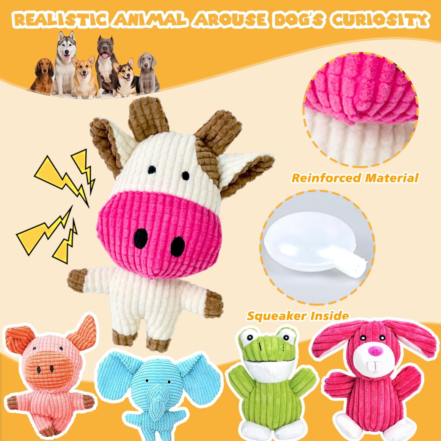 MRSOHRET 5 Pack Squeaky Dog Toys, Tough Stuffed Plush Puppy Tough Chew Toys, Durable Plush Animal Dog Toy for Large Small Medium Dogs to Keep Them Busy - Image 3