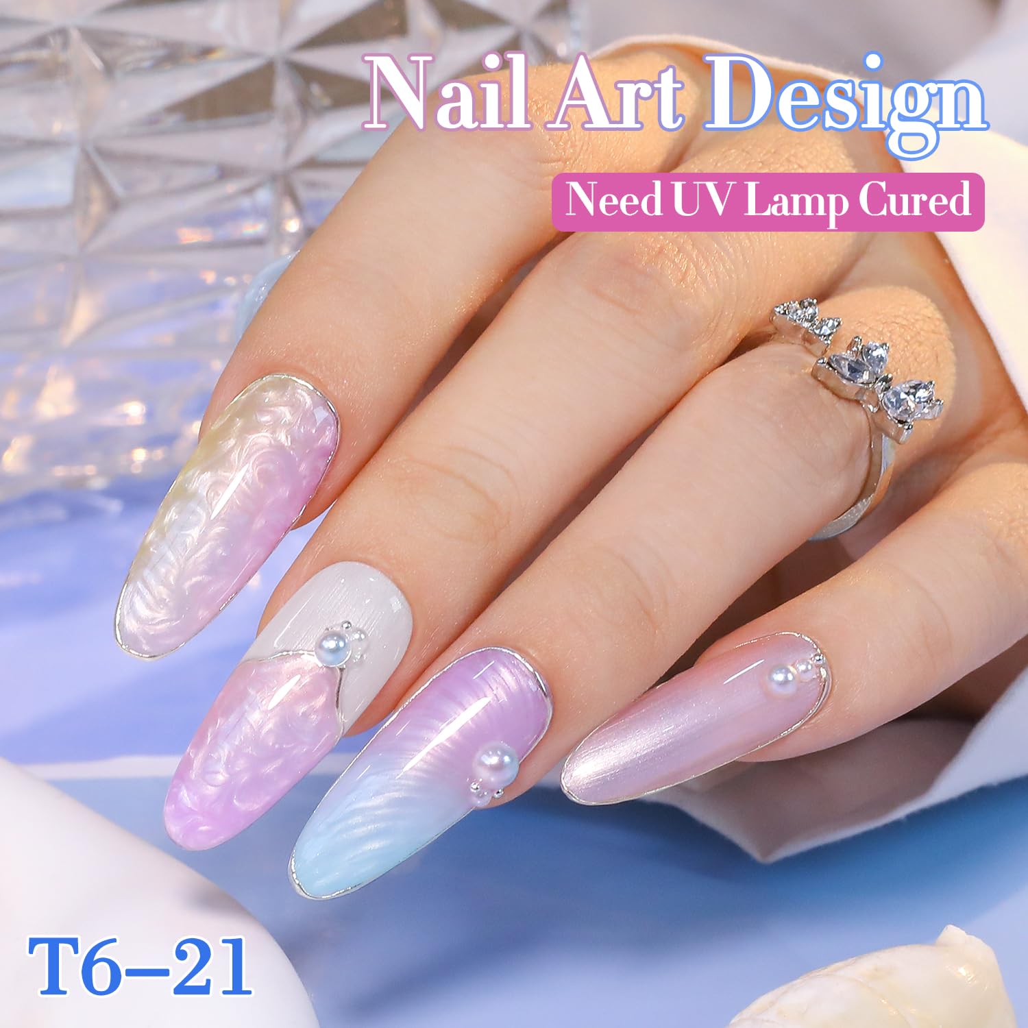 Double Rhythm 6 Pcs 15 ML Gel Polish Set Same Color Same Bottle Soak Off Gel Polish Kit Nail Art Manicure Salon DIY at Home for Women (Pearl Pink White Green Blue Purple-T6-21) - Image 8
