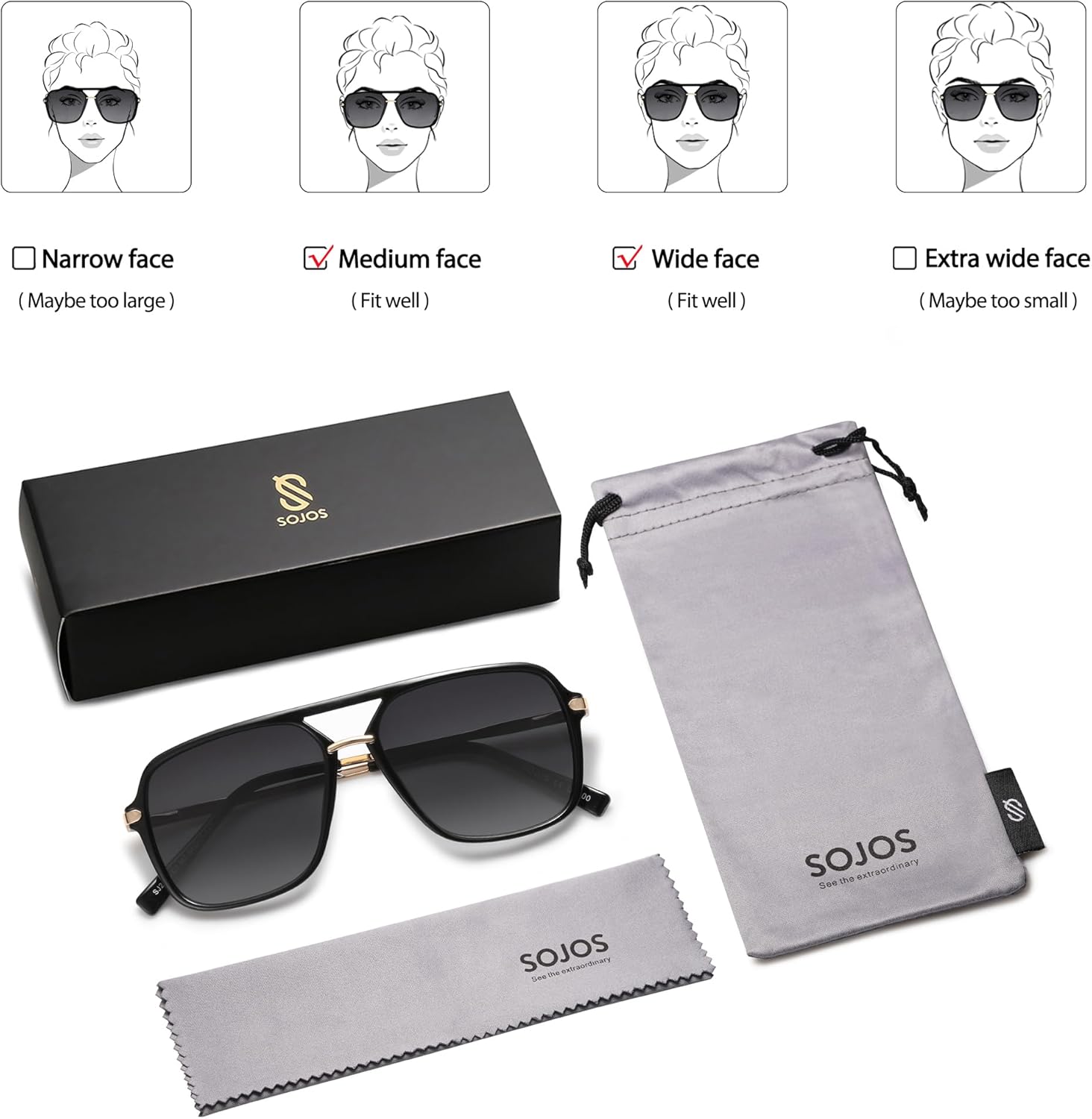 SOJOS Sunglasses for Women & Men, Square, Retro, Polarized Lens, Trendy Aviator, 90s Shades - Image 6