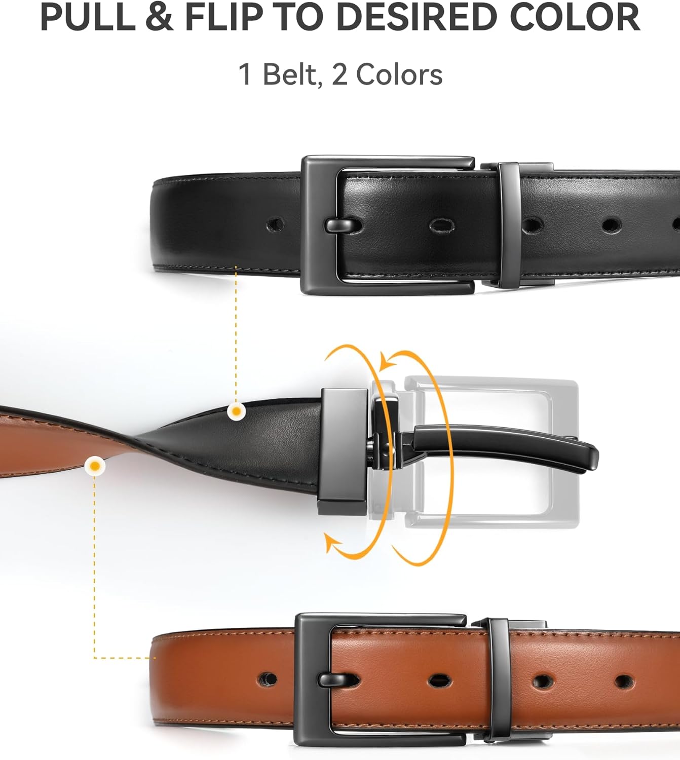CHAOREN Reversible Belt Men 1 Piece - 1.25" Leather Dress Belt - Trim to Fit for Elegant Style - Image 2