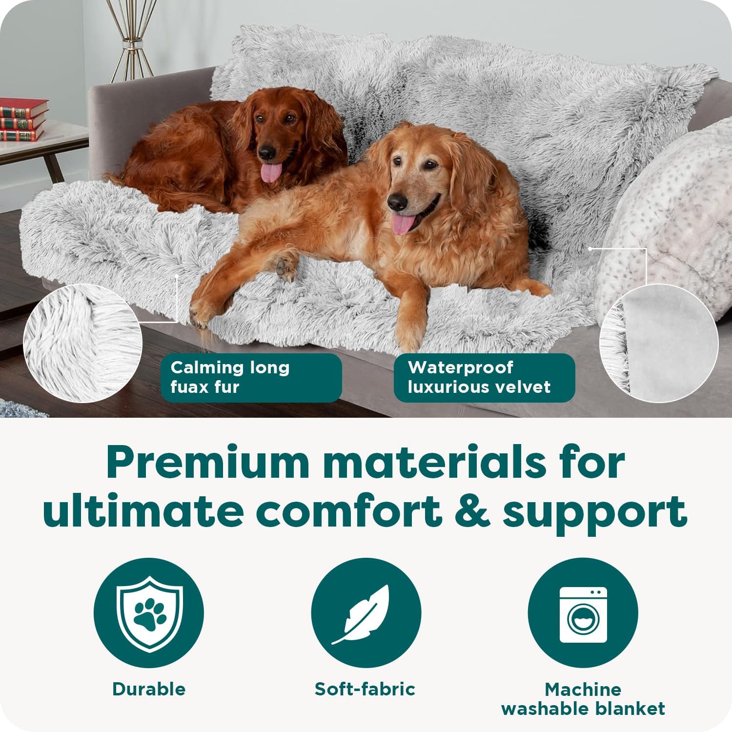 FurHaven Waterproof Throw Blanket for Dogs & Indoor Cats, Reversible Protective Pet Blanket, Medium, Long Faux Fur & Velvet, Driftwood - Image 5