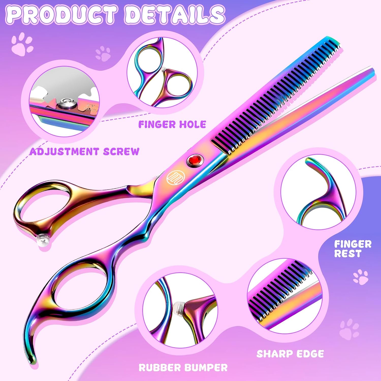 Professional Dog Grooming Scissors Set, 7 Inch/8 Inch Pet Grooming Scissors Chunkers Shears for Dog, Curved Dog Grooming Scissors, Thinning Shears for Dog with Grooming Comb - Image 4