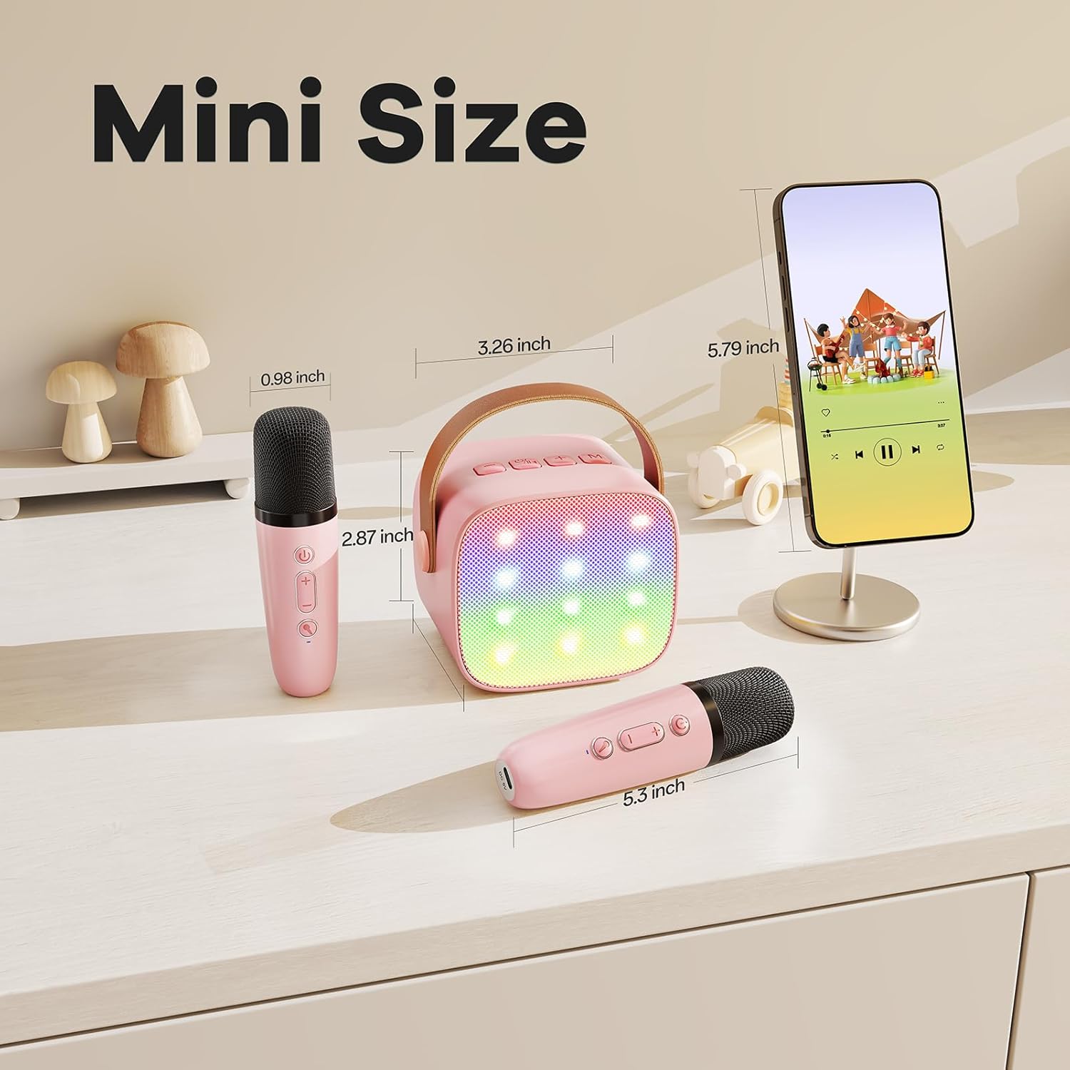 YLL Mini Karaoke Machine for Kids Adults, Portable Bluetooth Speaker with 2 Wireless Microphones, Trendy Birthday Gifts Toys for Girls Ages 3, 4, 5, 6, 7, 8, 9, 10+ Years Old Home Family Party (P-ink) - Image 9