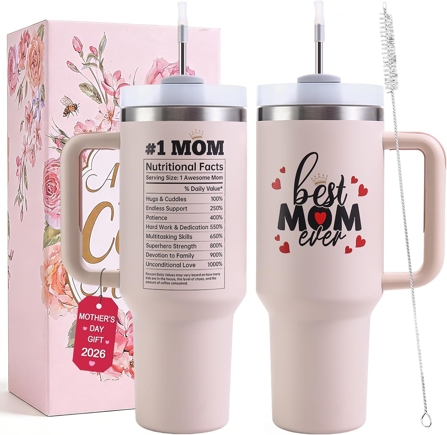 Mothers Day Gifts for Mom, Best Mom Ever Tumbler with Handle 40oz - Moms Birthday Gift Ideas from Daughter, Son, Mama Coffee Tumbler - Christmas Gift Best Mom Ever Mug