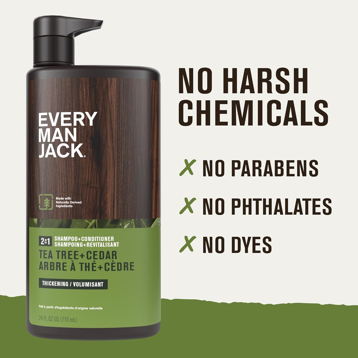 Every Man Jack 2-in-1 Tea Tree + Cedar Shampoo + Conditioner - Thicken, Cleanse, and Hydrate Hair with Coconut, Aloe, Tea Tree Oil - Naturally Derived and No Harmful Chemicals - 24oz -1 Bottle - Image 6
