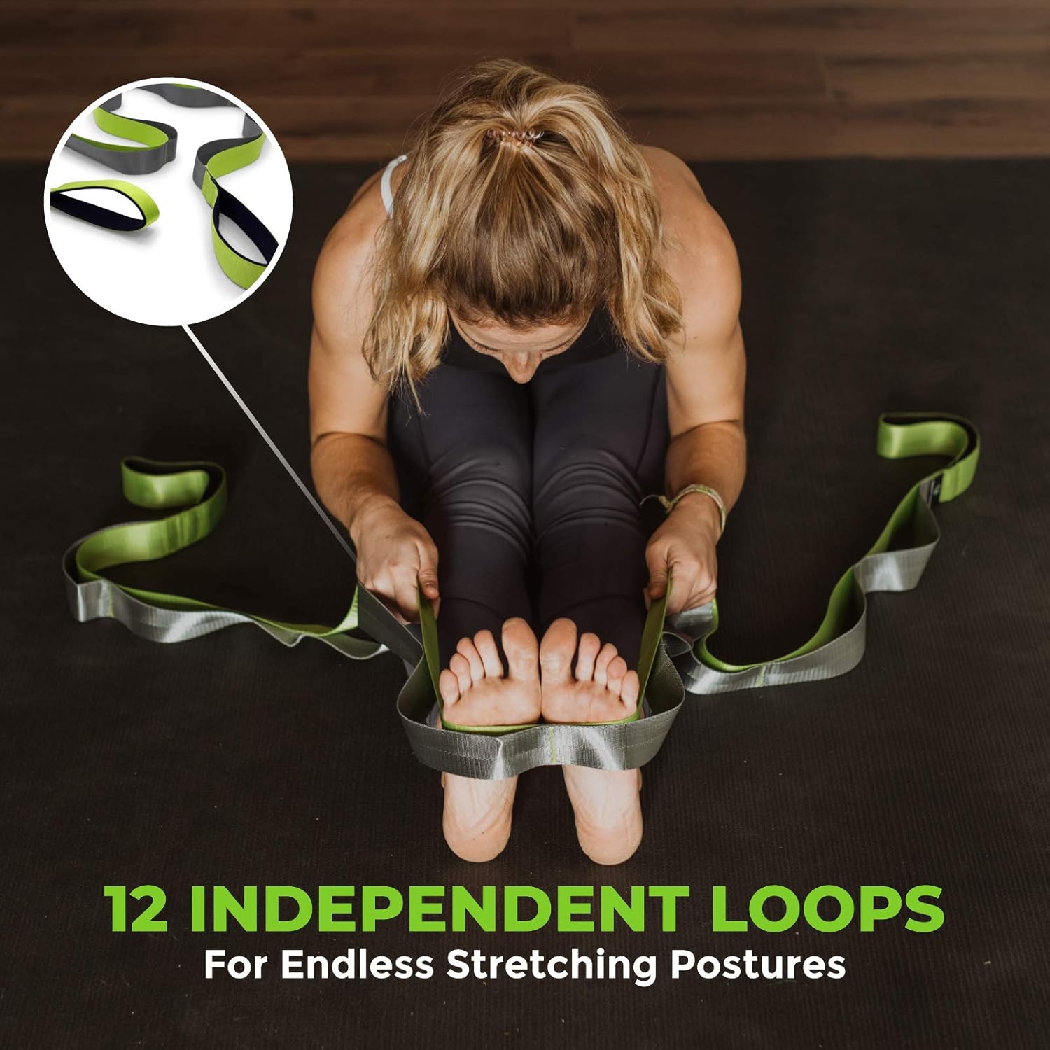 Gradient Fitness Stretching Strap for Physical Therapy, 12 Multi-Loop Stretch Strap 1.5" W x 8' L, Neoprene Handles, Physical Therapy Equipment, Yoga Straps for Stretching, Leg Stretcher. - Image 2