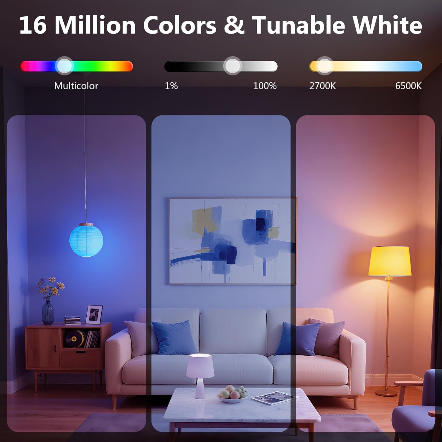 DAYBETTER Smart Light Bulbs, RGBCW Color Changing Smart Bulb Compatible with Alexa & Google Home,Preset Scene, Music Sync, A19 E26 2.4G WiFi Bluetooth Dimmable LED Bulbs, 60W Equivalent, 800LM, 6 Pack - Image 5