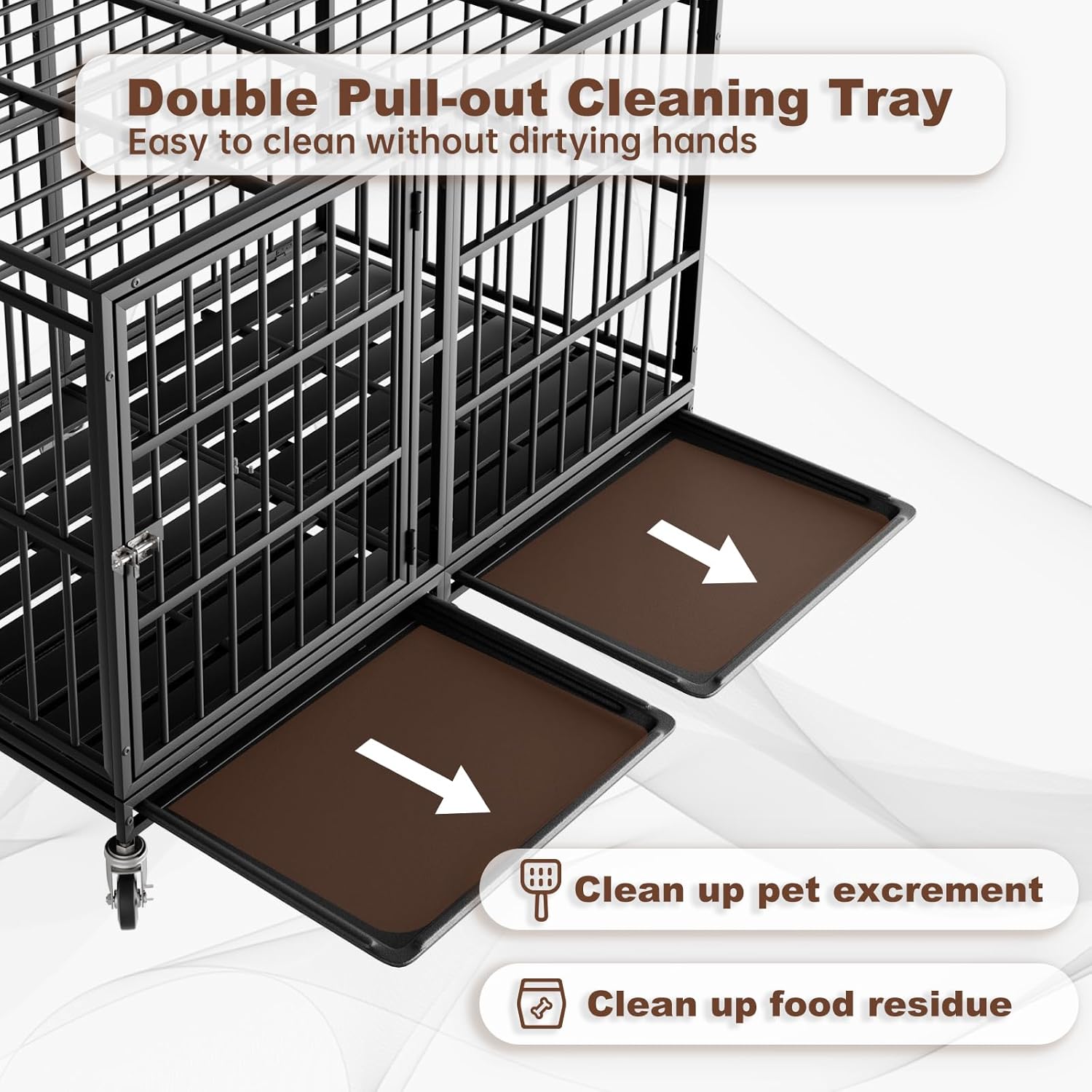 Snuowu 48 Inch Heavy Duty Dog Crate with Wheels,Indestructible Escape-Proof Dog Cage for Large Dogs, Extra Large XL XXL Indestructible Dog Crate with Removable Tray. - Image 6