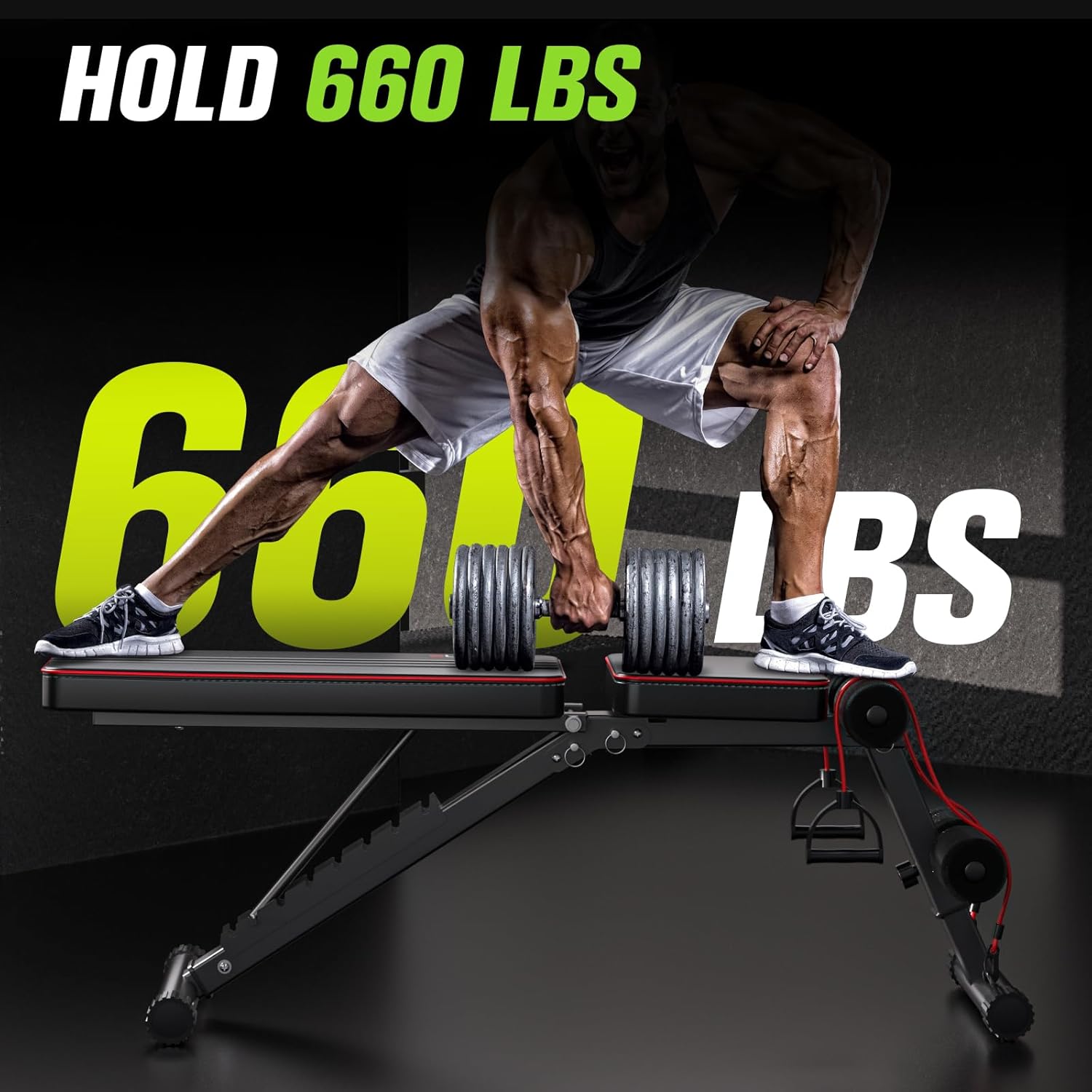FitinOne Adjustable Folding Weight Bench for Home Gym, 660 lbs Capacity Multi-Functional Workout Bench Sturdy Durable for Full Body - Image 2