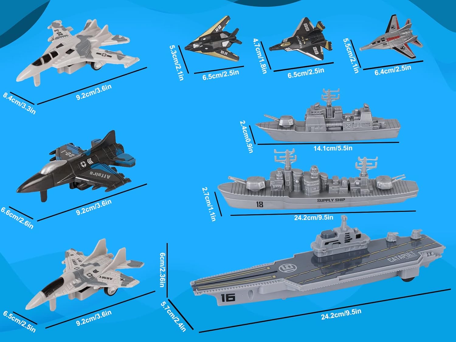 Crelloci Aircraft Carrier Military Naval Ship with Pull Back Army Fighter Jet Toy Small Scale Model Plane Submarine Kids' Play Vehicle Set for Boy Girl Children - Image 6