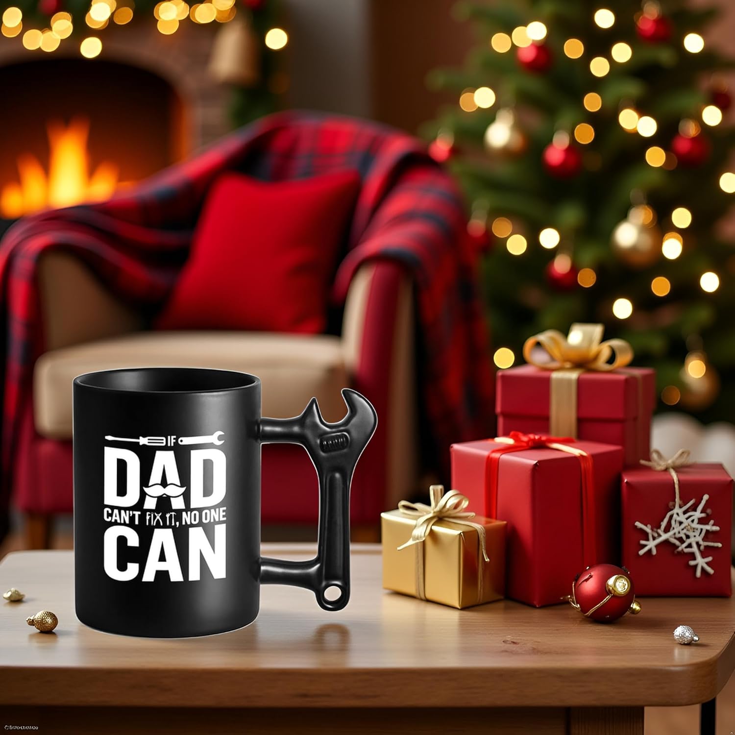 LOZACHE Funny Coffee Mug with Wrench Handle for Men, Novelty Fathers Day DadChristmas Gifts for Grandpa Uncle Husband Brother Mechanic (Black, Dad Screwd) - Image 2