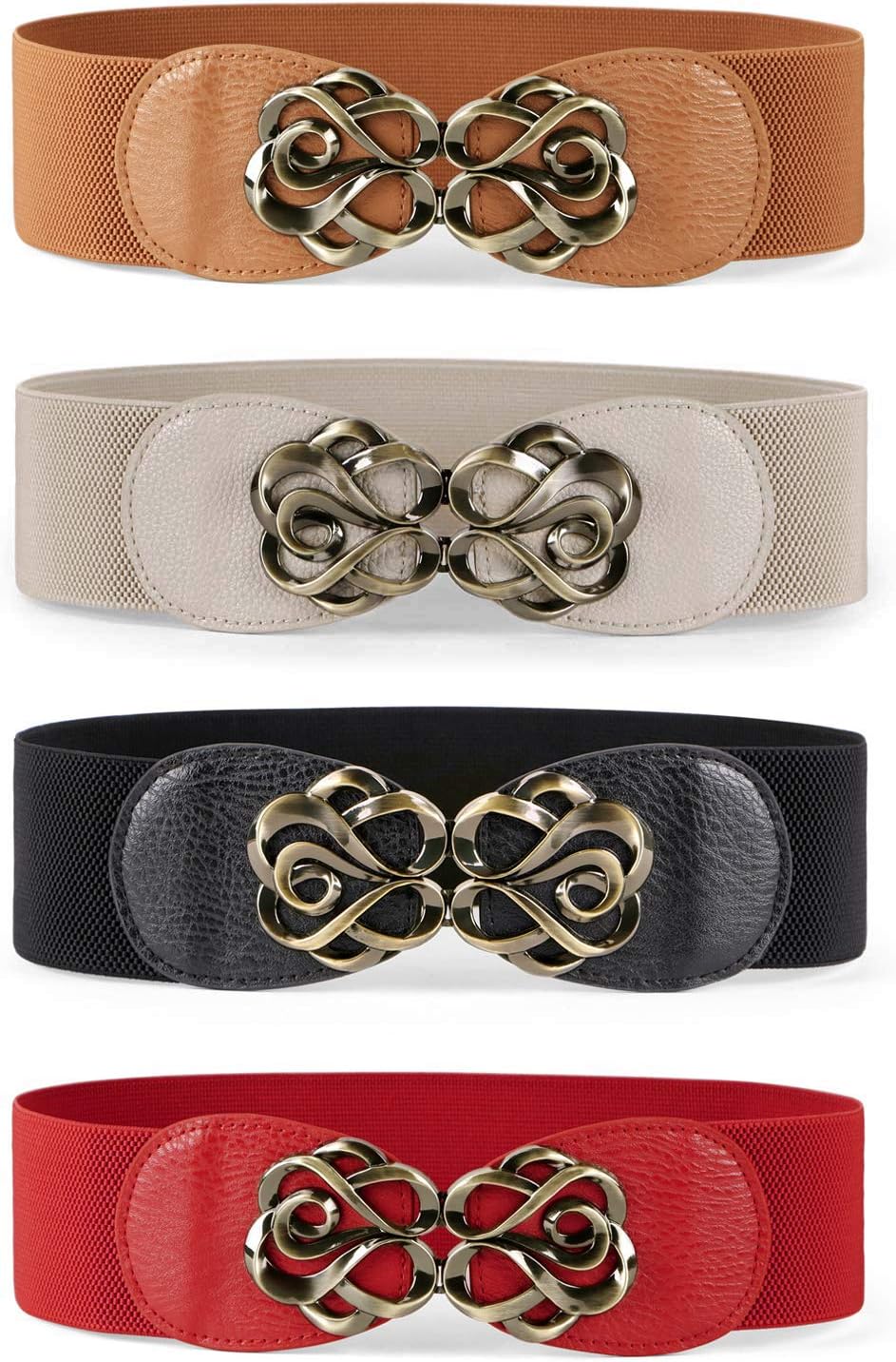 JASGOOD Women Stretchy Belts for Dresses Vintage Elastic Wide Waist Belts 4 Pack 2.36" Wide