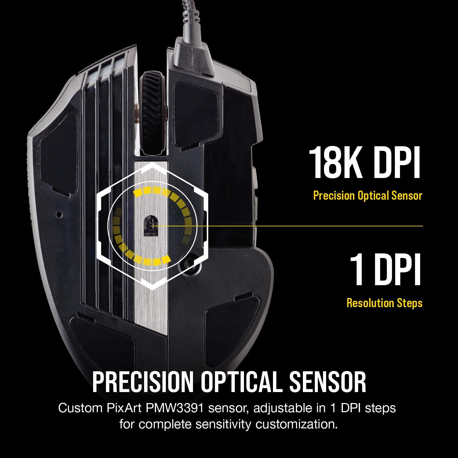 Corsair Scimitar RGB Elite Wired MOBA/MMO Gaming Mouse – 18,000 DPI – 17 Programmable Buttons – iCUE Compatible – PC, Mac, PS5, PS4, Xbox – Black - Image 6