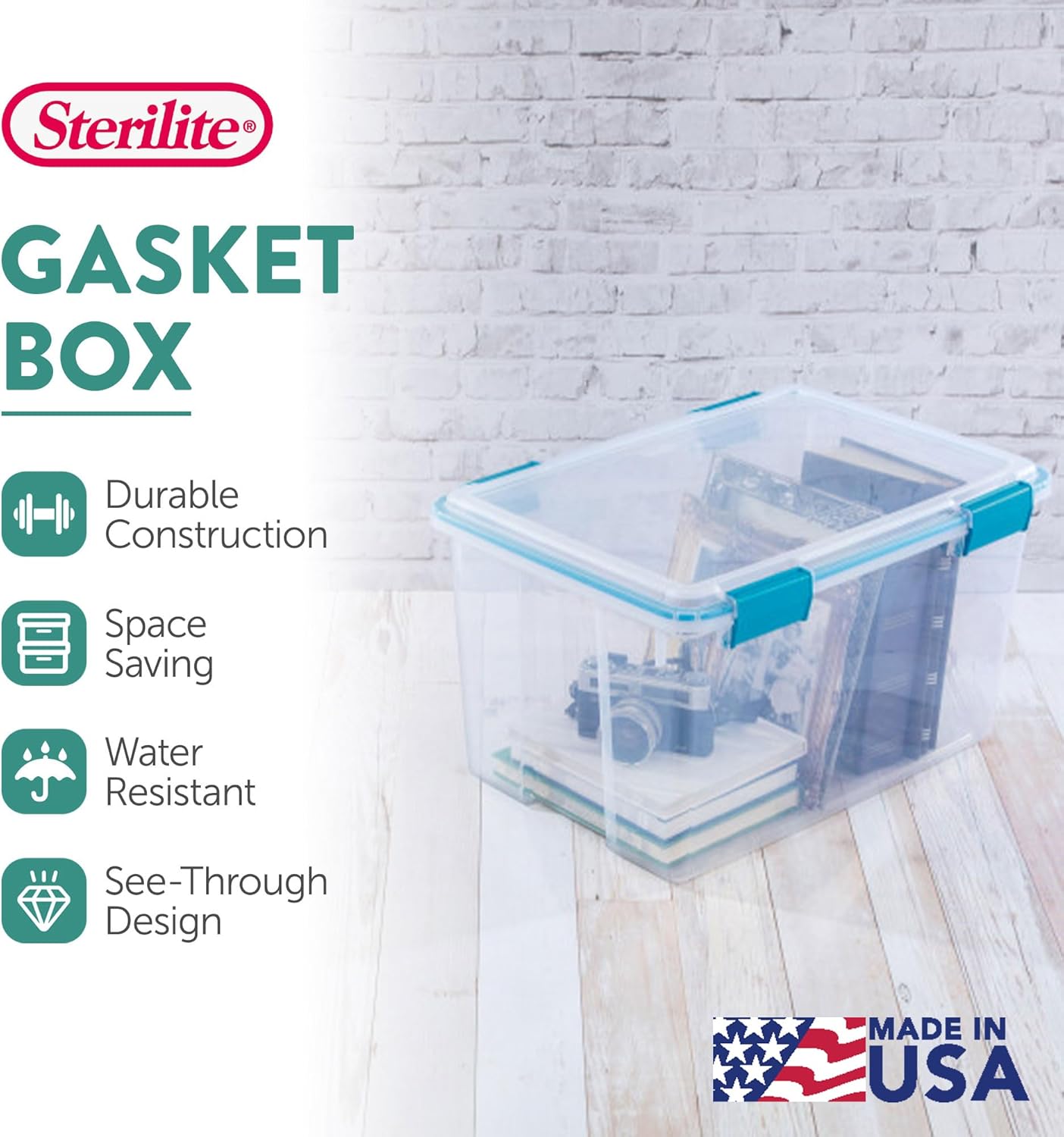 Sterilite 4-Pack 54 Quart Gasket Box, Home Storage Organizer Bins with Lids - Stackable Clear Plastic Containers for Bedroom, Bathroom, Garage, Basement, or Attic - Image 2
