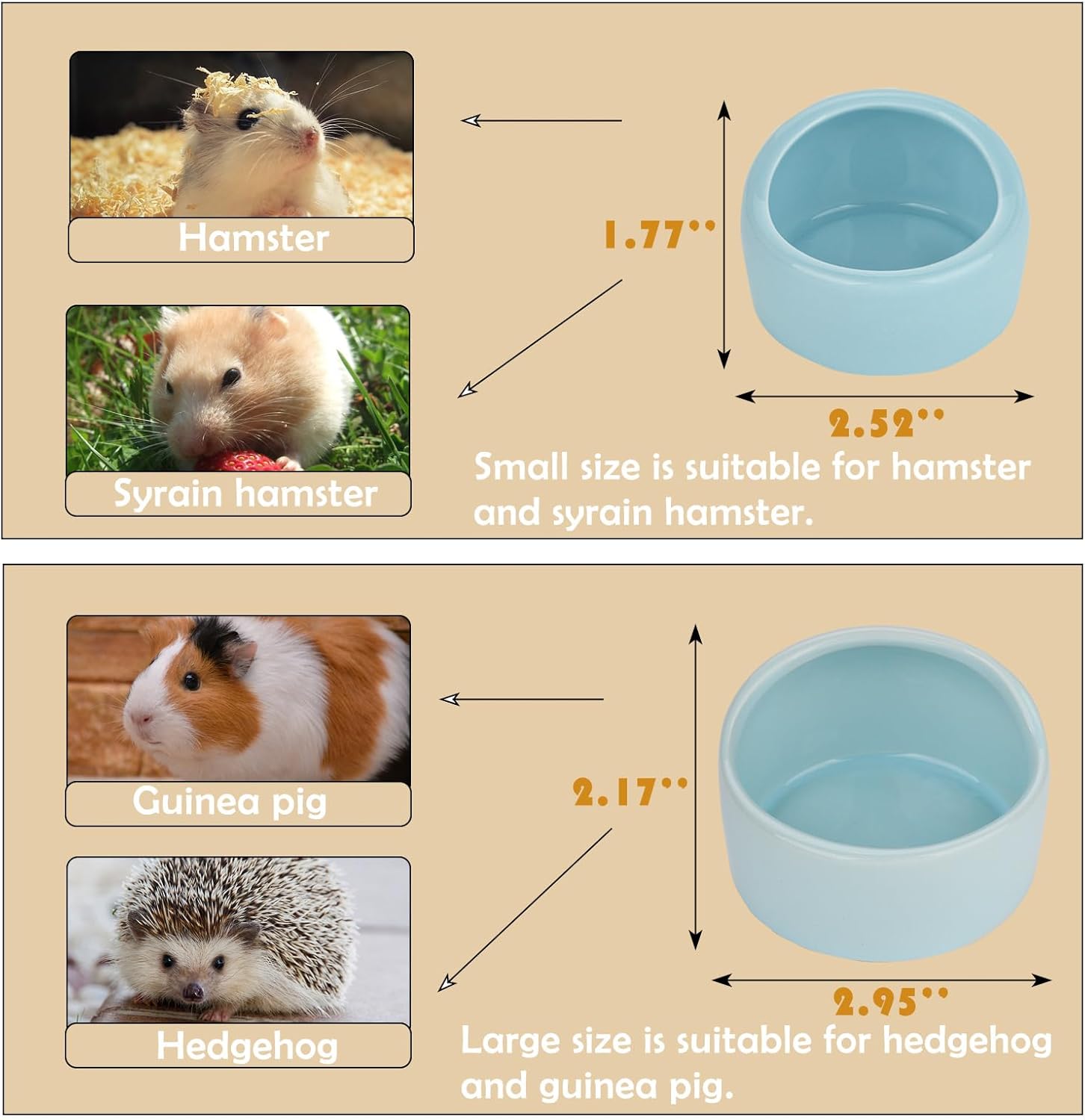 VanEnjoy 4 Pack Small Hamster Food Bowl Ceramic Guinea Pig Food Dish No Spill Hamster Food and Water Bowl Small Animal Food Bowl - Pink Blue Yellow and Green - Image 2